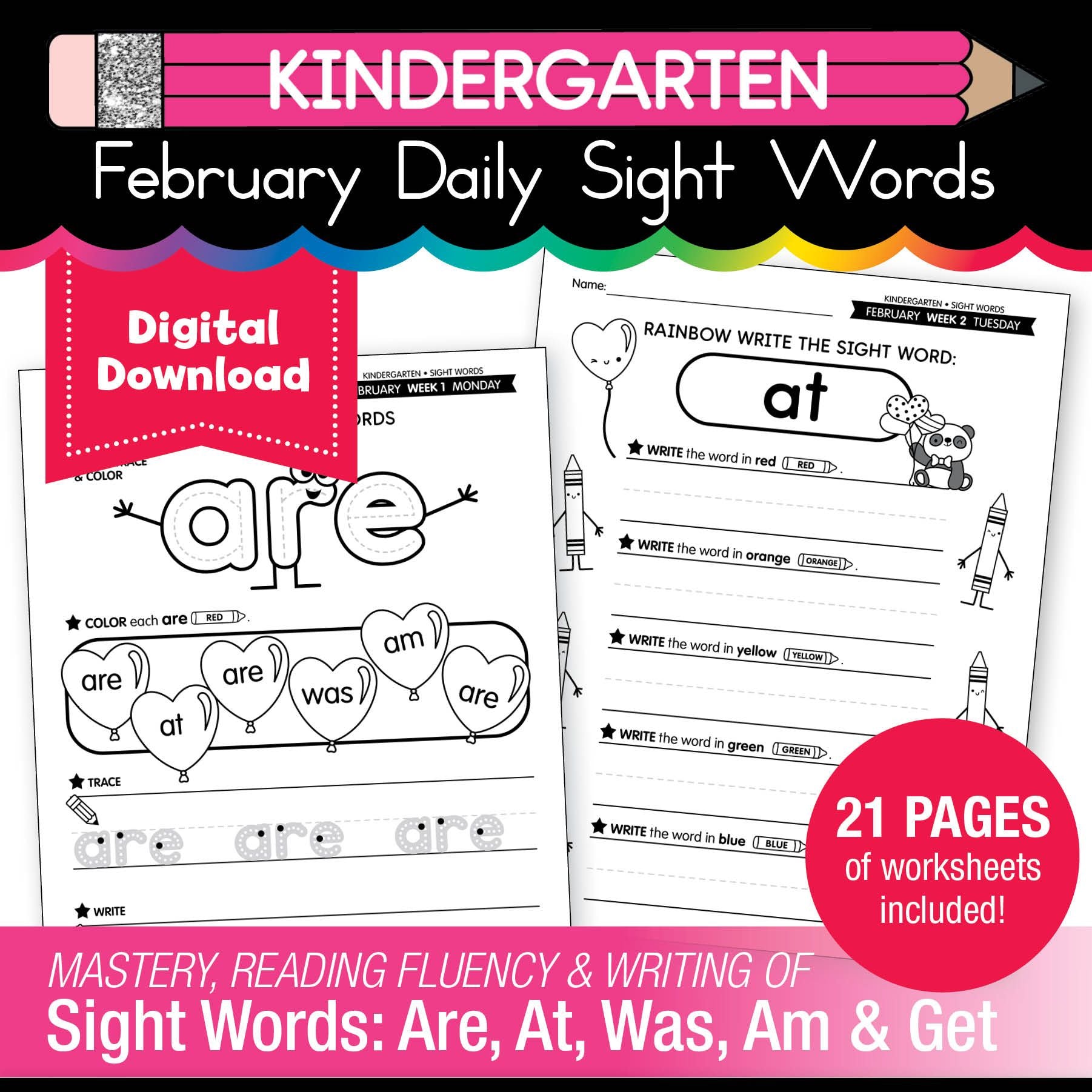 Printable Kindergarten February Daily Sight Words