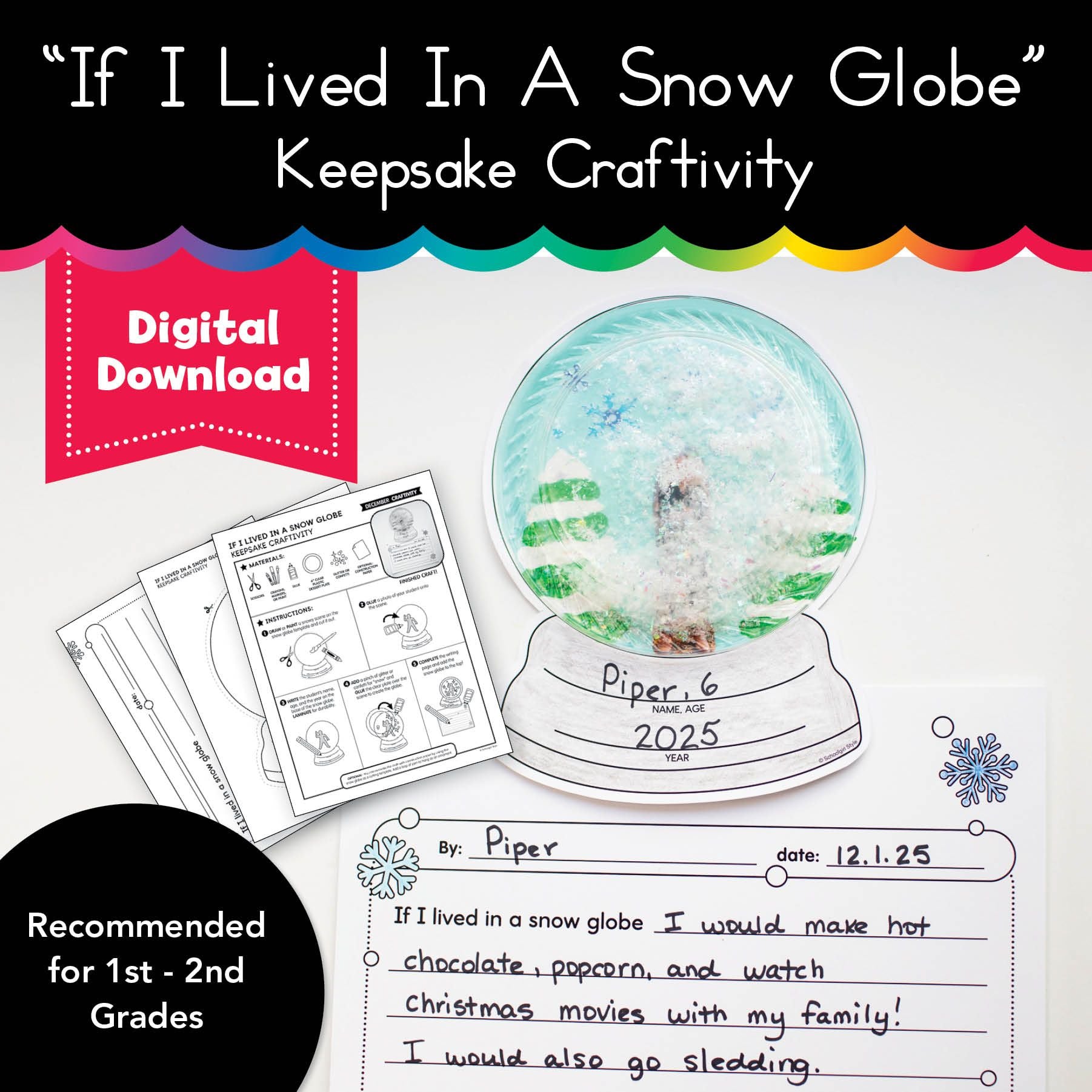 Printable December "If I Lived In A Snow Globe" Snow Globe Keepsake Craftivity
