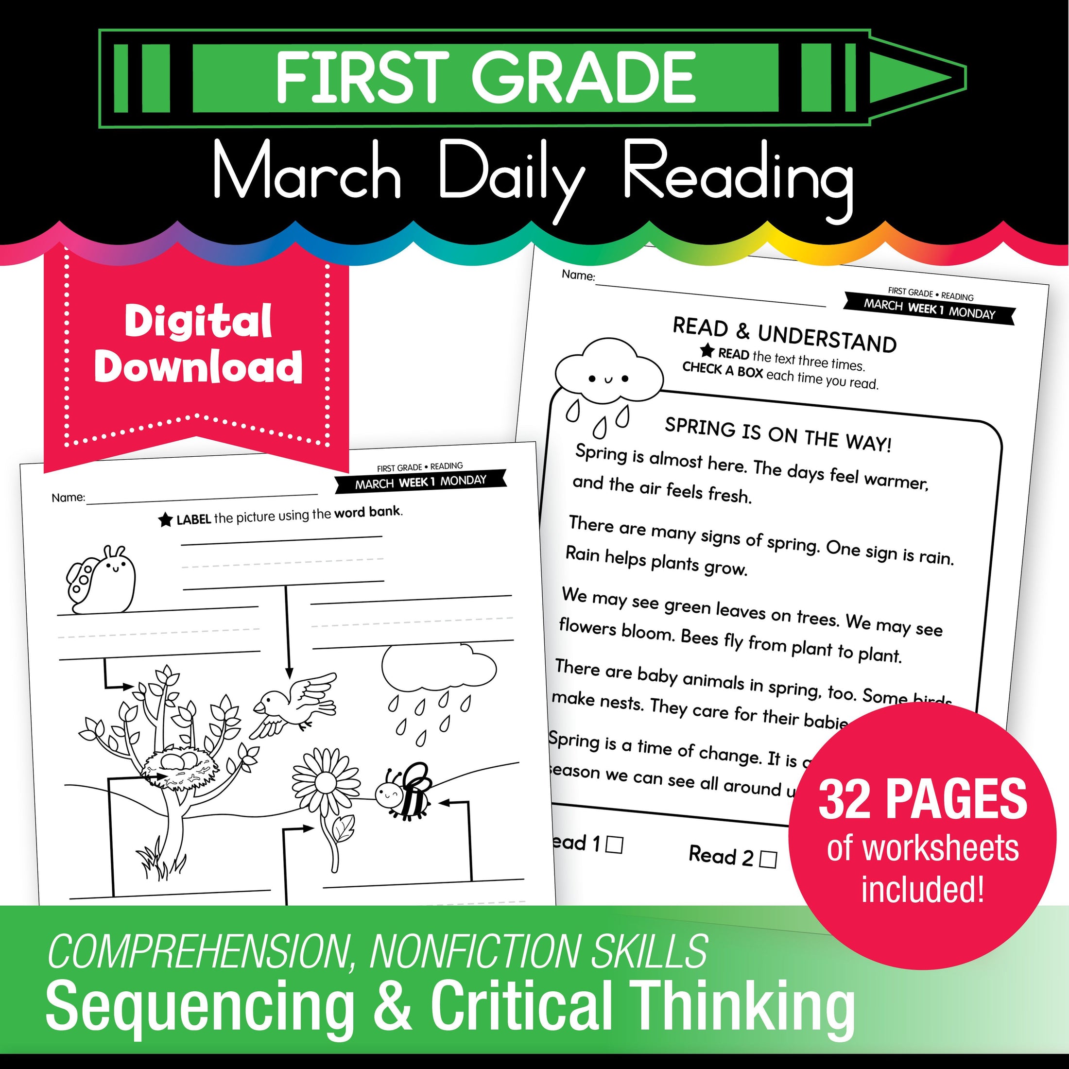 Printable First Grade March Daily Reading