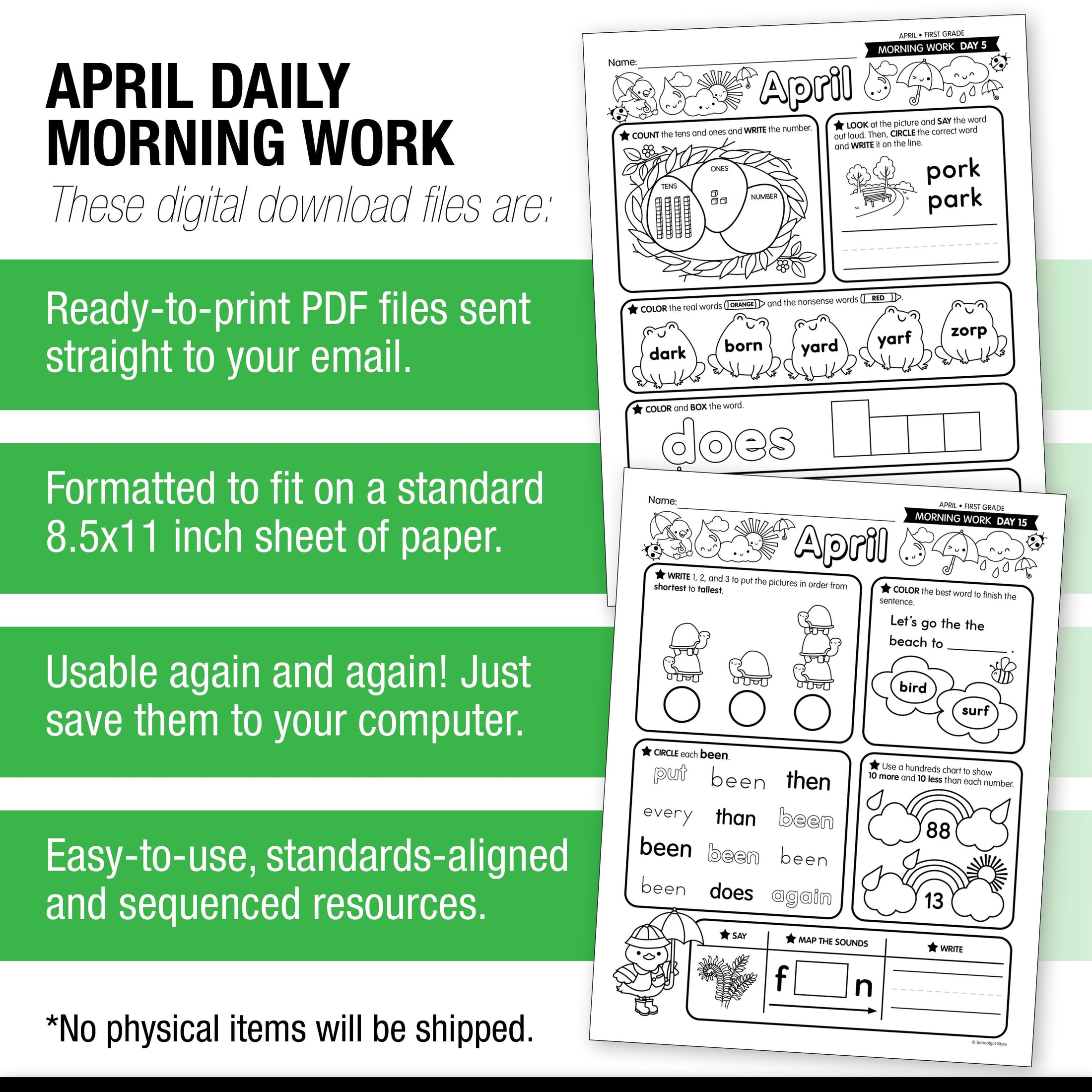 Printable First Grade April Daily Morning Work