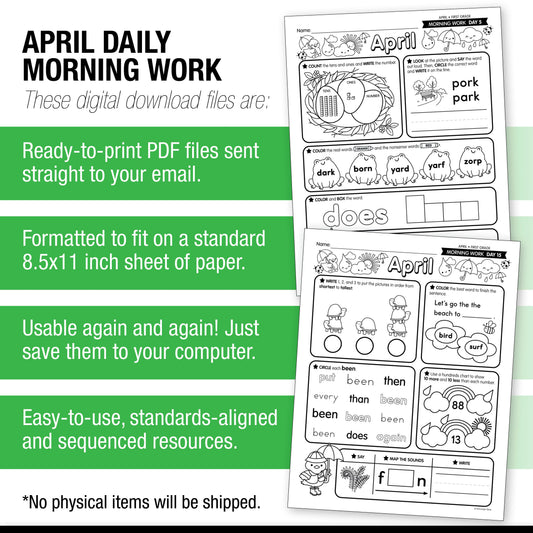 Printable First Grade April Daily Morning Work