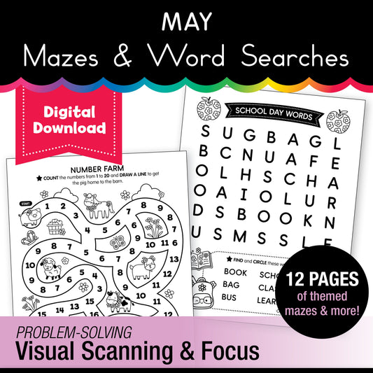 Printable May Mazes and Word Searches