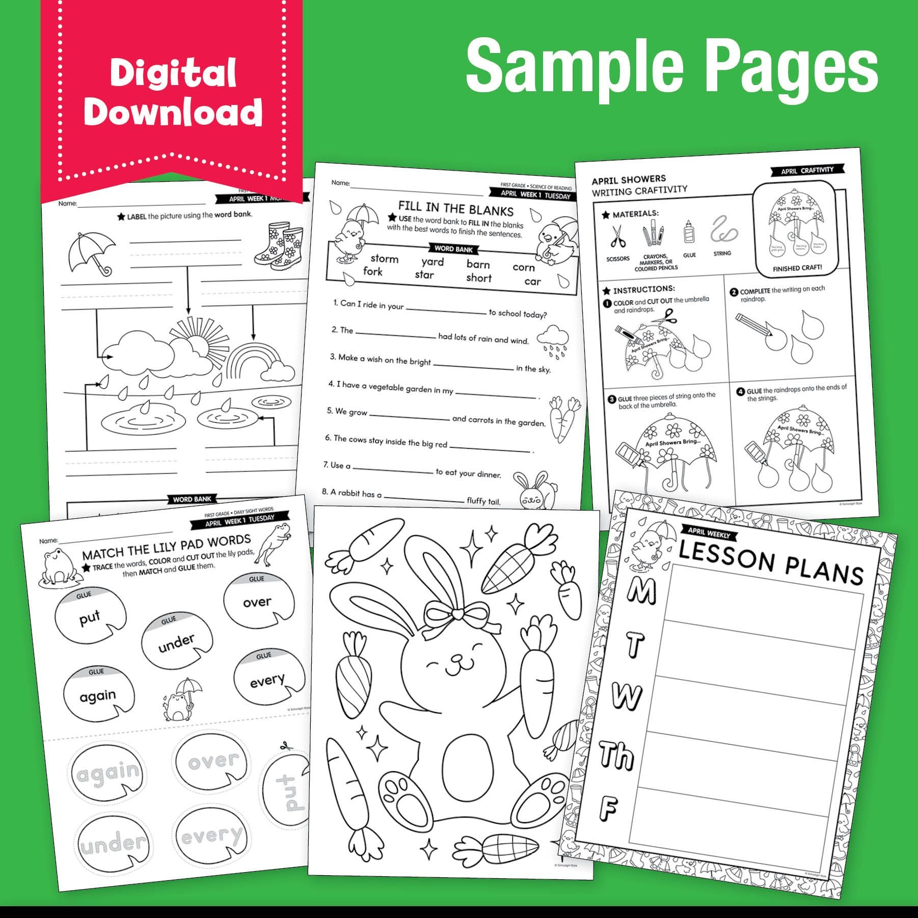 Printable First Grade April Homeschool Curriculum Bundle