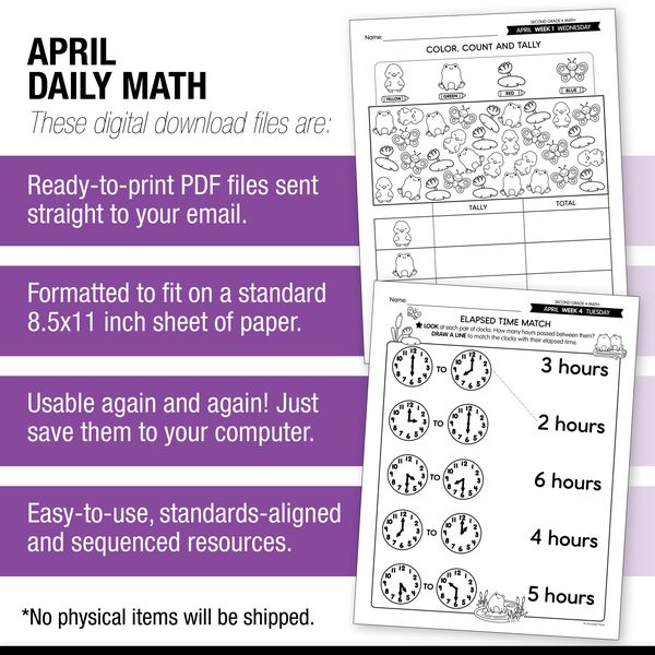 Printable Second Grade April Daily Math