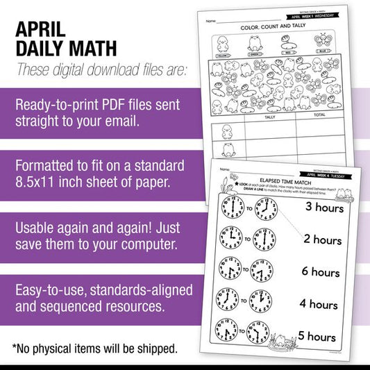 Printable Second Grade April Daily Math