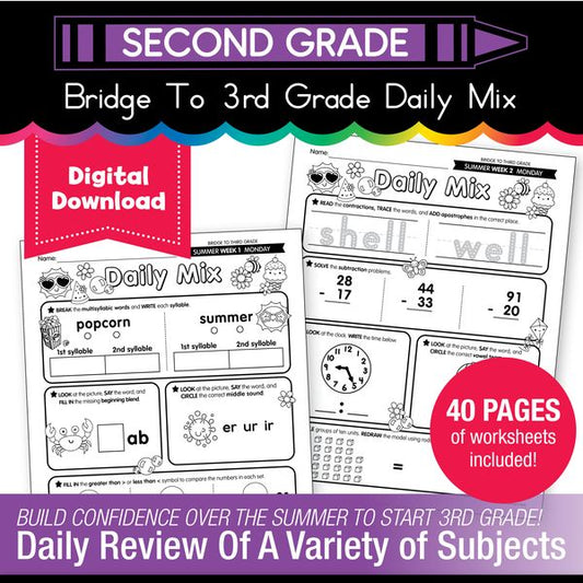 Printable Bridge To Third Grade Daily Mix Digital Summer Workbook