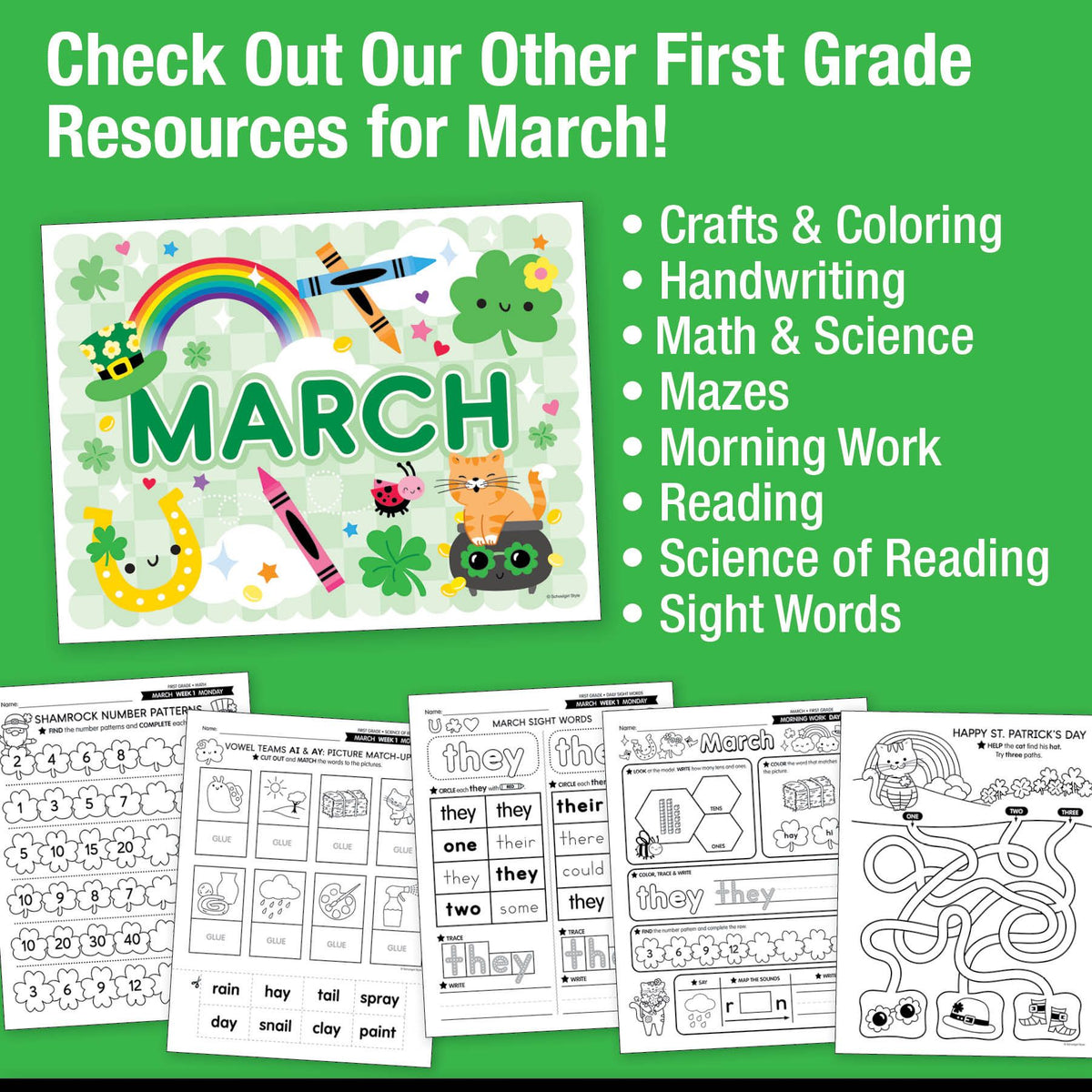 First Printable March Editable Printable First Grade March Writing Bundle - Playground Press