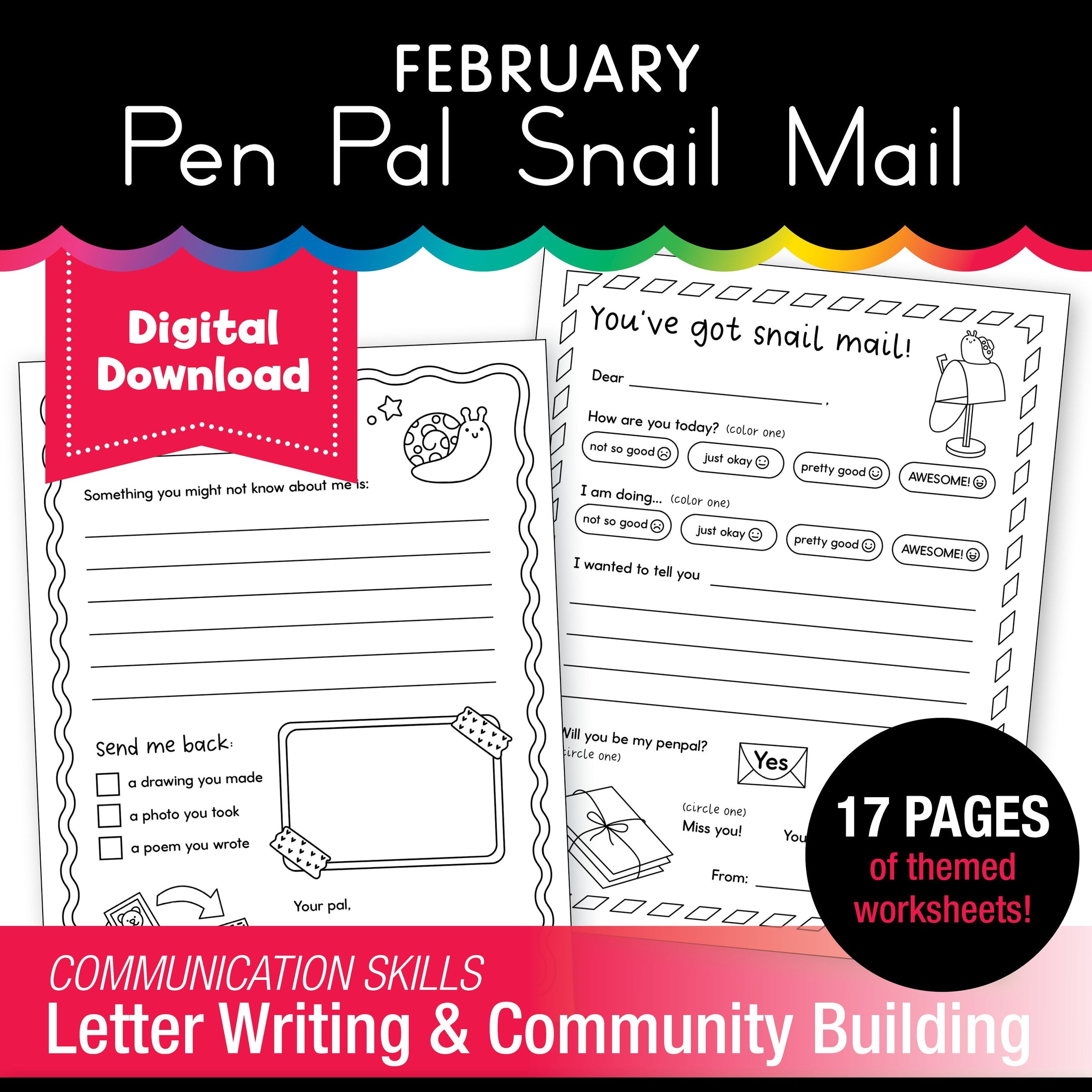 Printable February Pen Pal Snail Mail