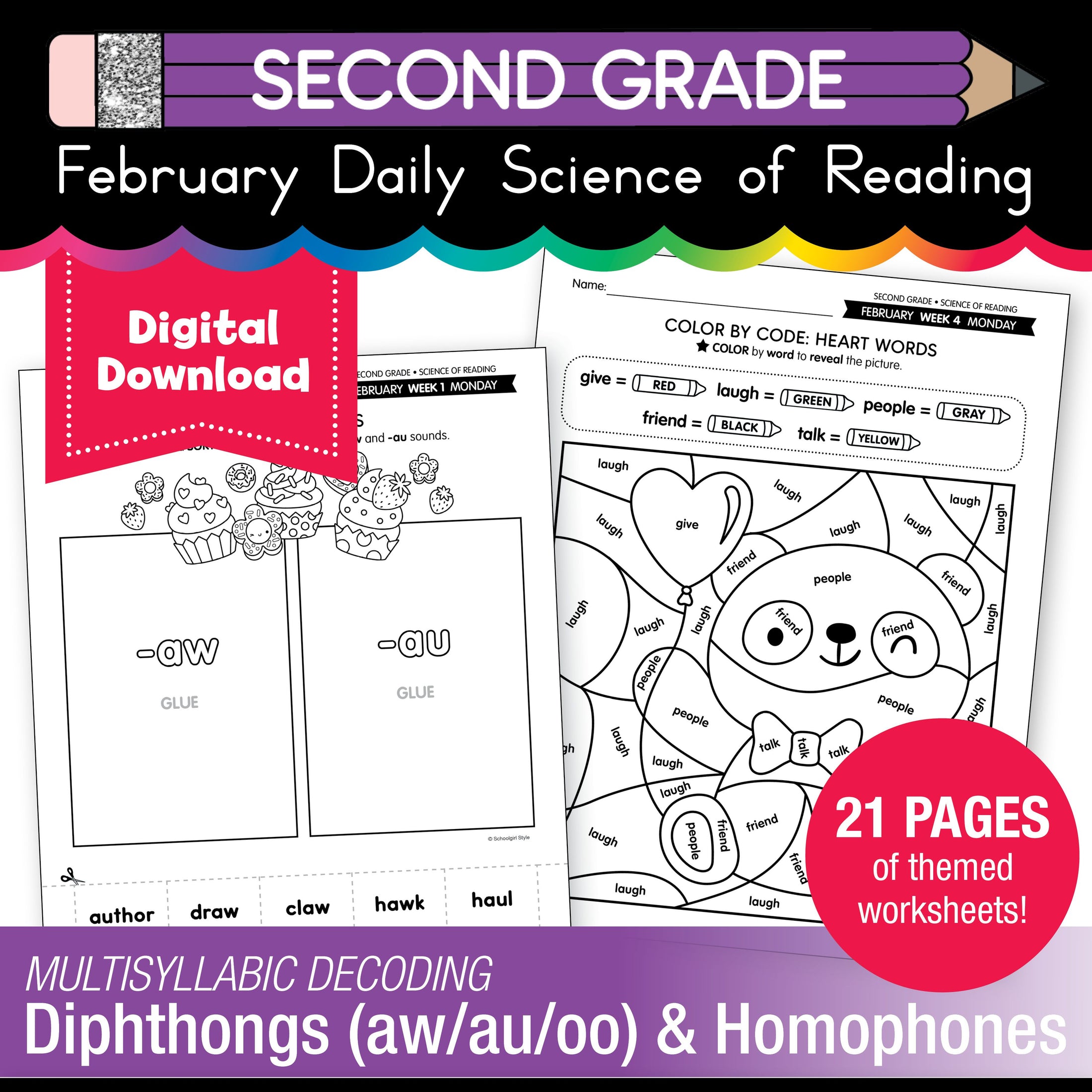Printable Second Grade February Daily Science of Reading - Playground Press