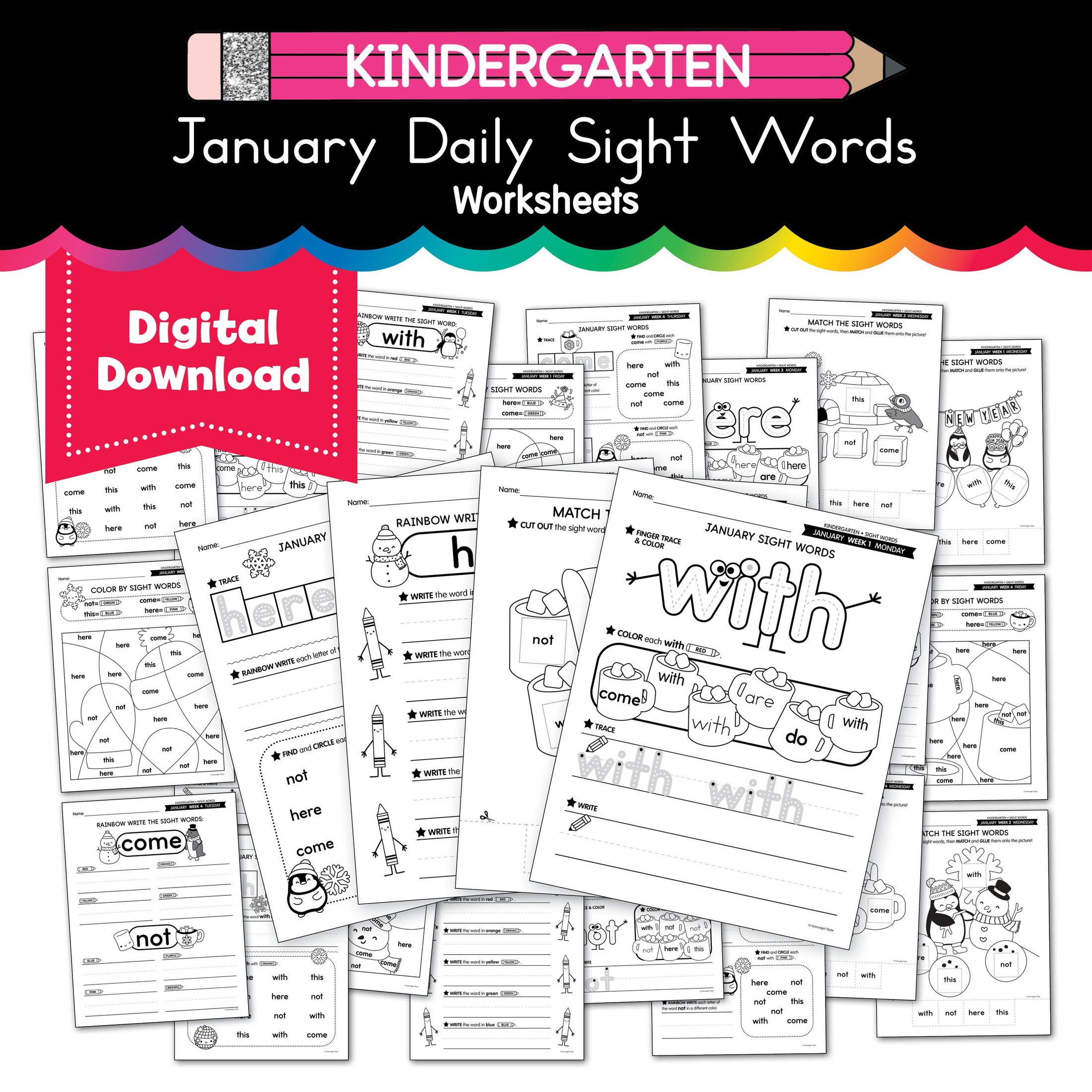 Printable Kindergarten January Daily Sight Words