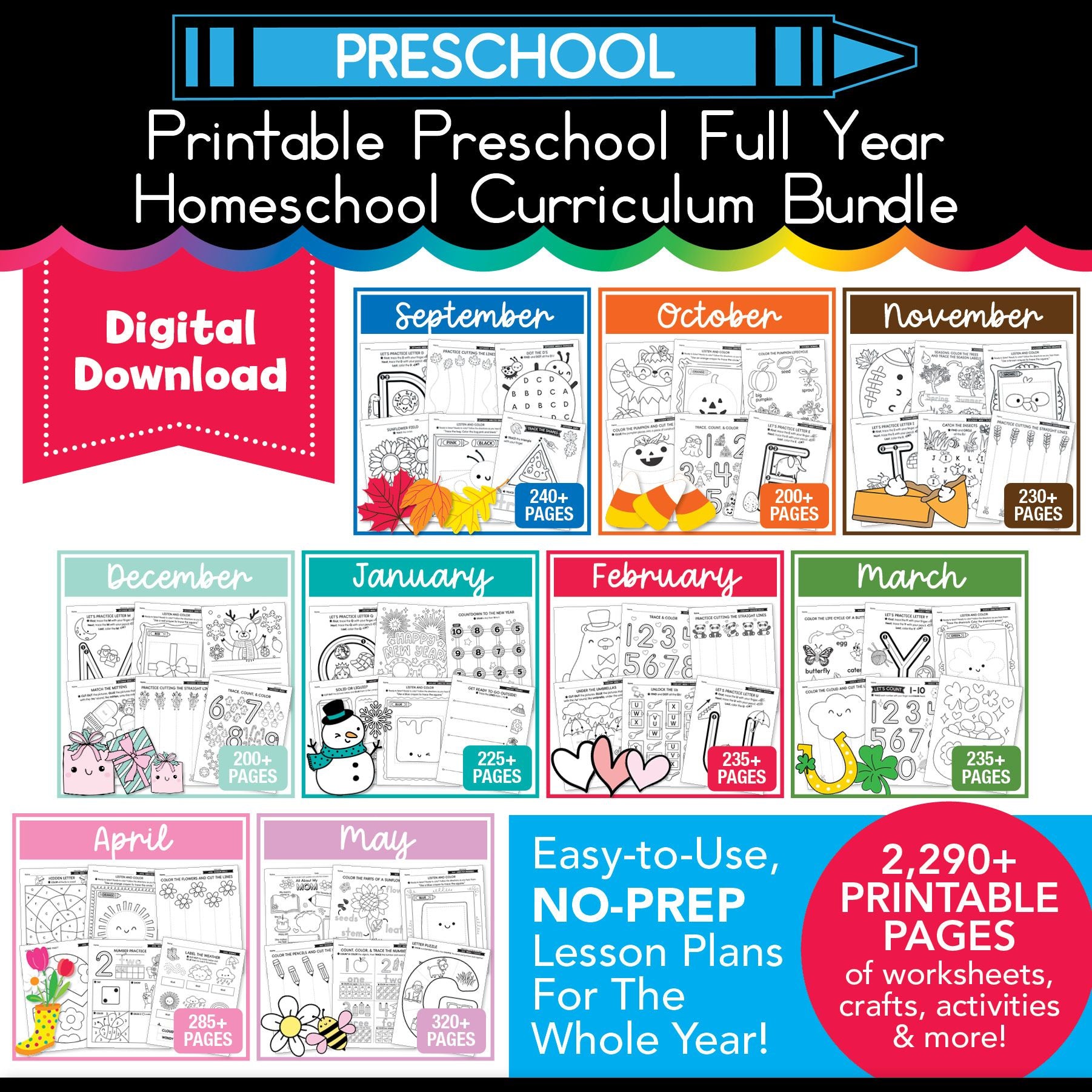 Printable Preschool Full Year Homeschool Curriculum Bundle