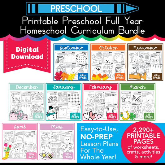 Printable Preschool Full Year Homeschool Curriculum Bundle