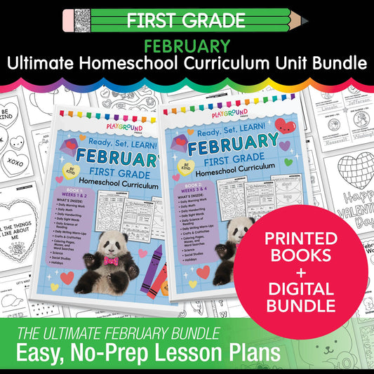 Ultimate First Grade February Homeschool Curriculum Bundle