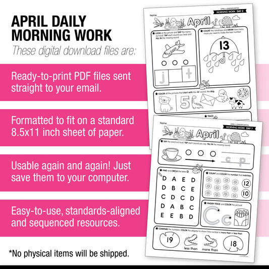 Printable Kindergarten April Daily Morning Work
