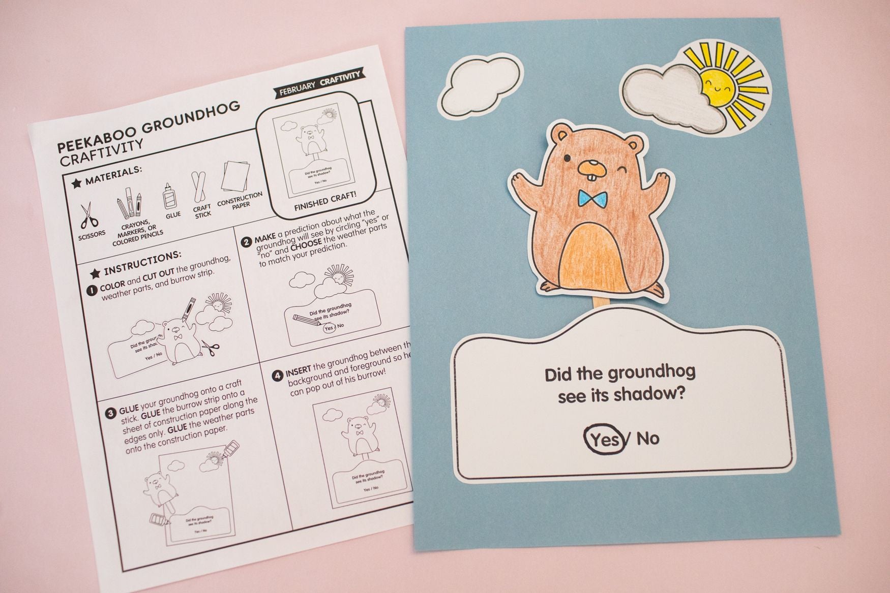 Printable February Peekaboo Groundhog Craftivity