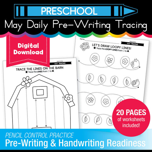 Printable Preschool May Daily Pre-Writing Tracing