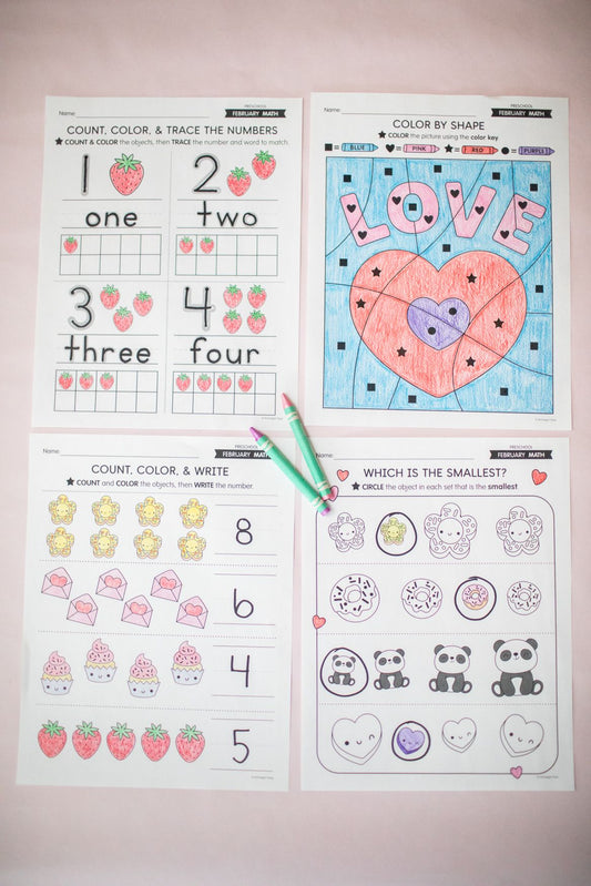 Printable Preschool February Daily Math
