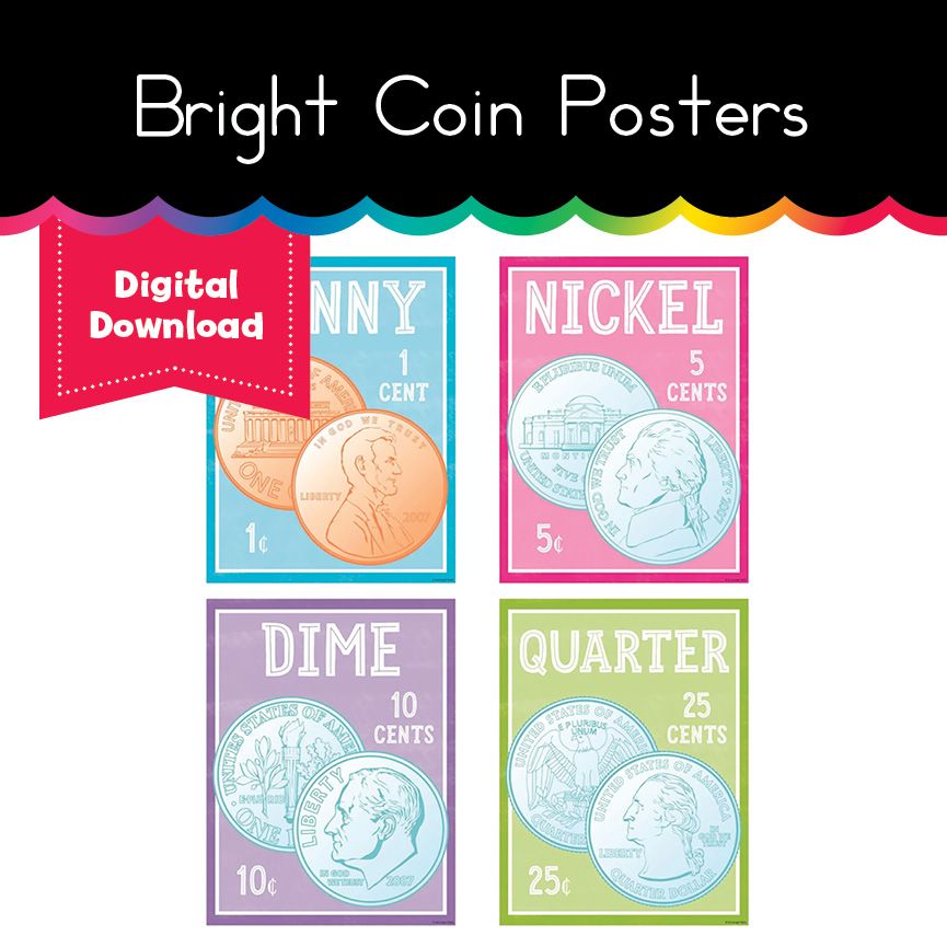 Coin Collection Poster Bright Coin Posters | Printable Resource - Playground Press