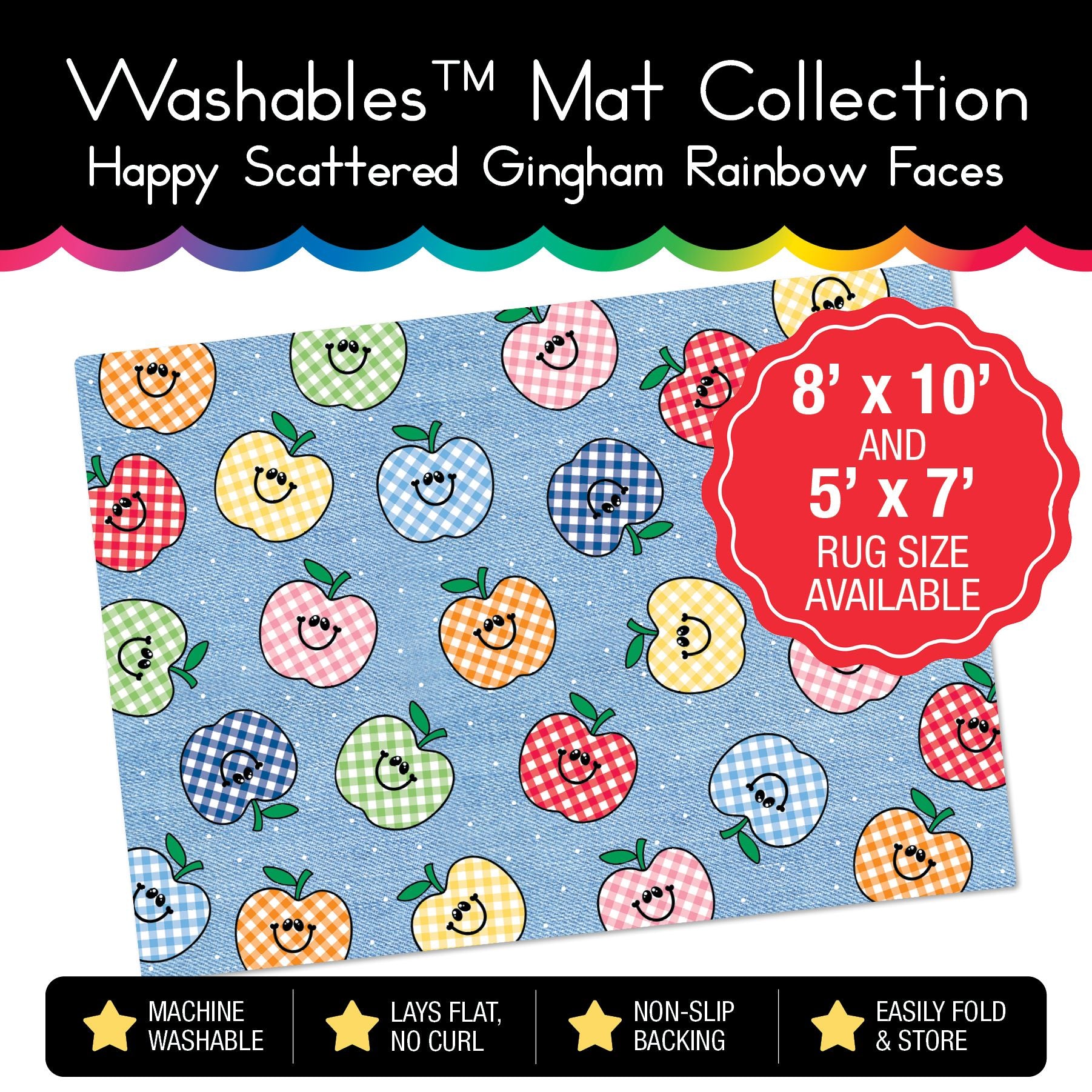 Scattered Happy Gingham Apples on Jean Classroom Mat by Schoolgirl Style