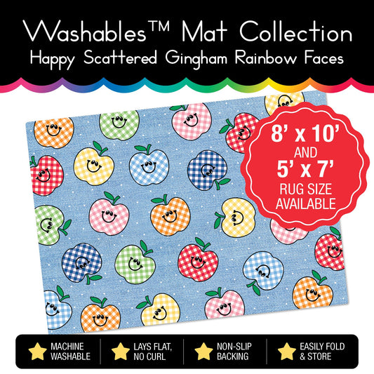 Scattered Happy Gingham Apples on Jean Classroom Mat by Schoolgirl Style