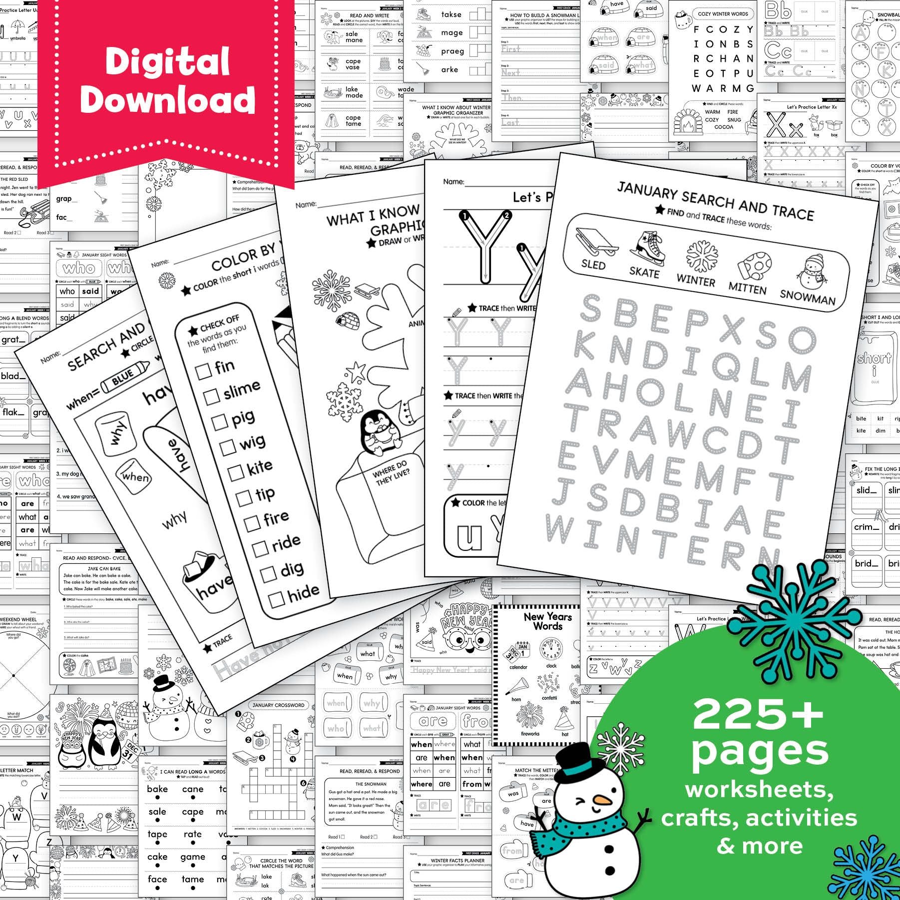 Printable First Grade January Thematic Unit Bundle