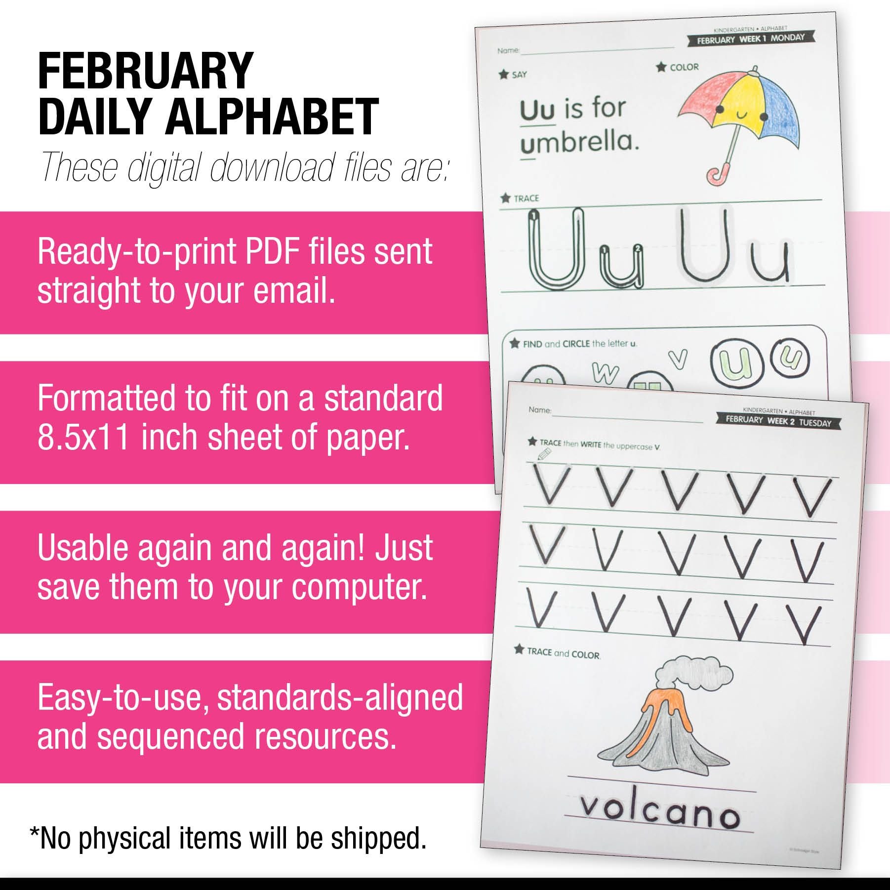 Printable Kindergarten February Daily Alphabet (Q-T)