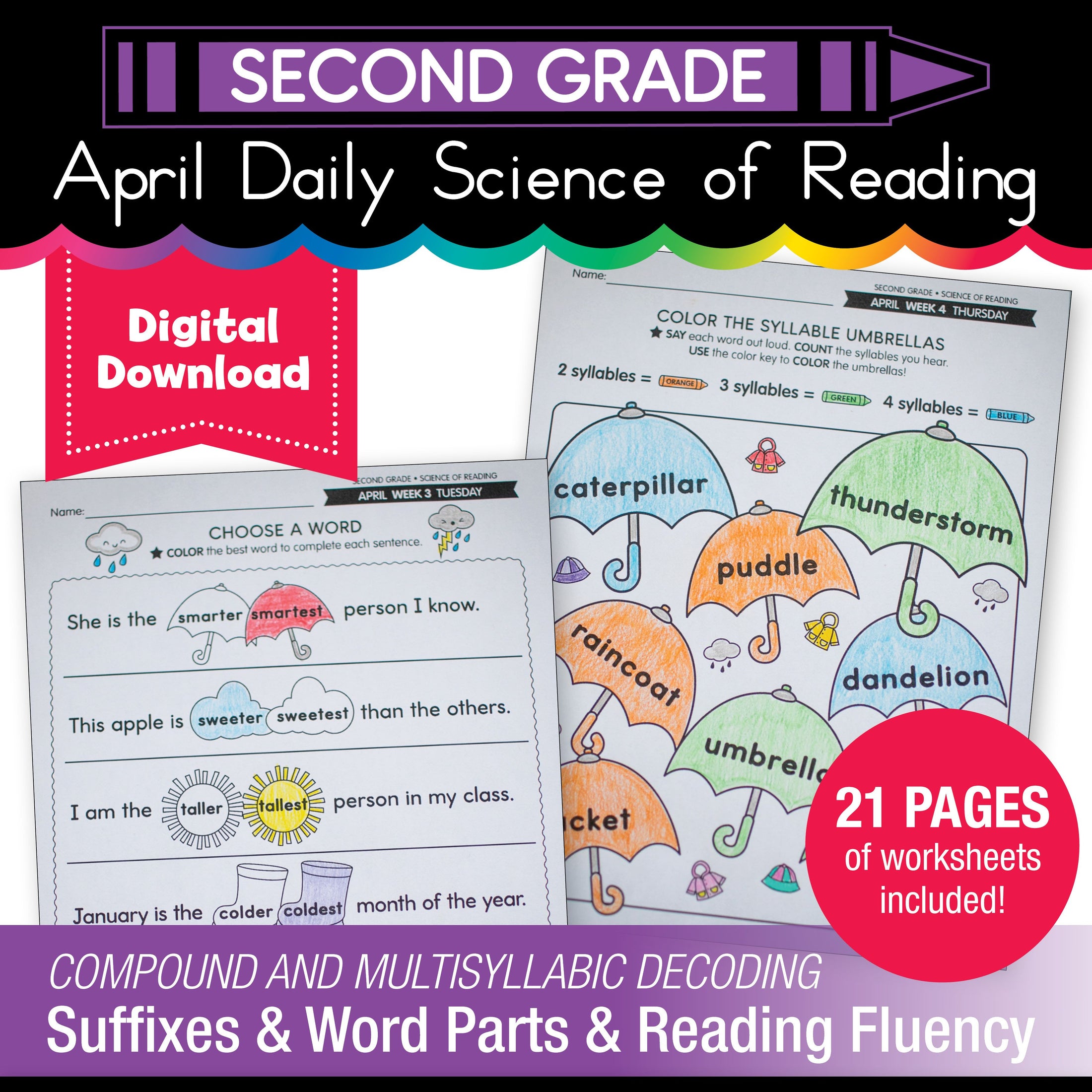 Printable Second Grade April Daily Science of Reading
