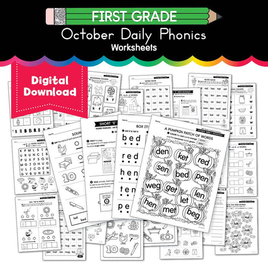 Printable First Grade October Daily Phonics Worksheets