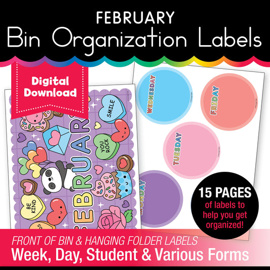 Printable February Bin Organization Labels