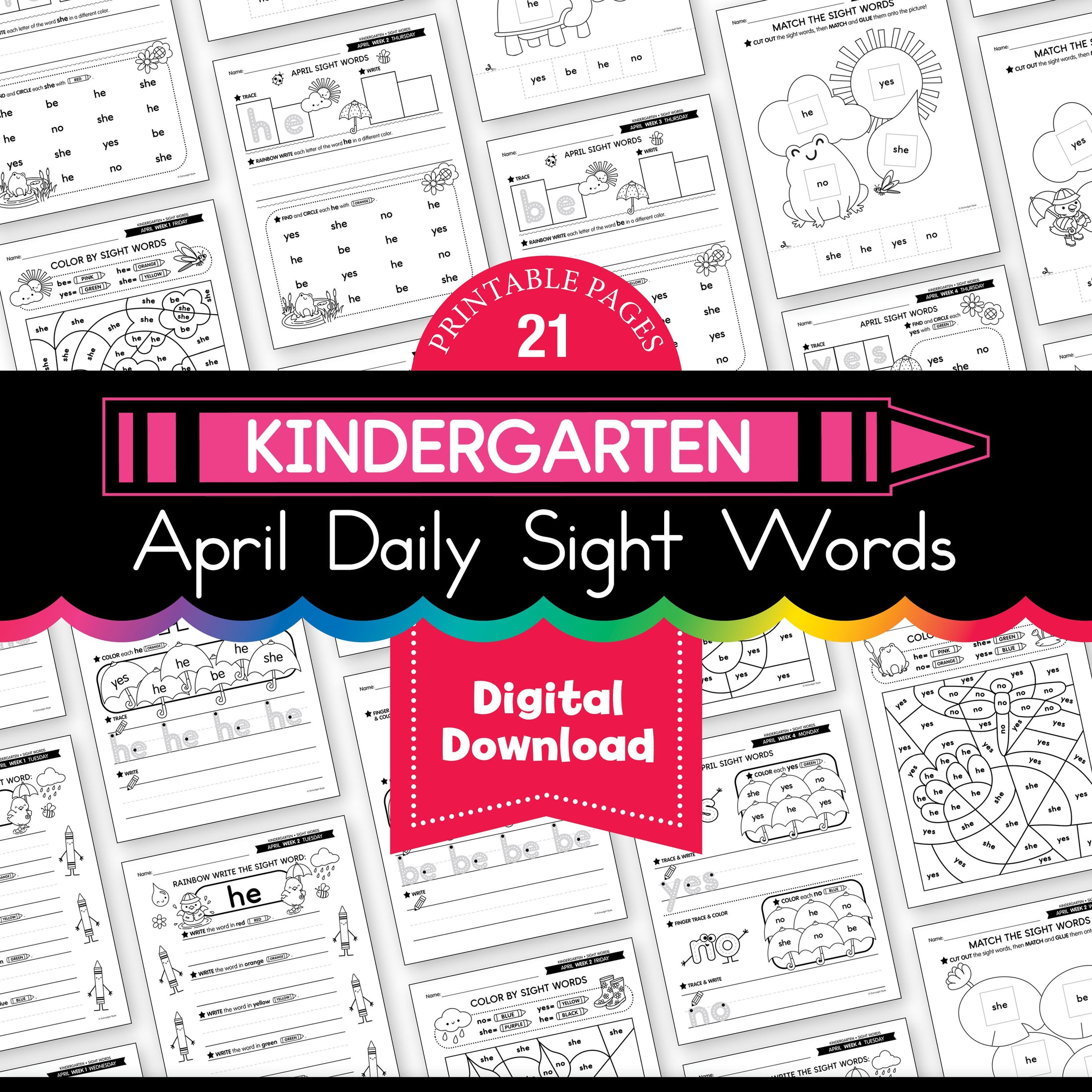 Printable Kindergarten April Daily Sight Words