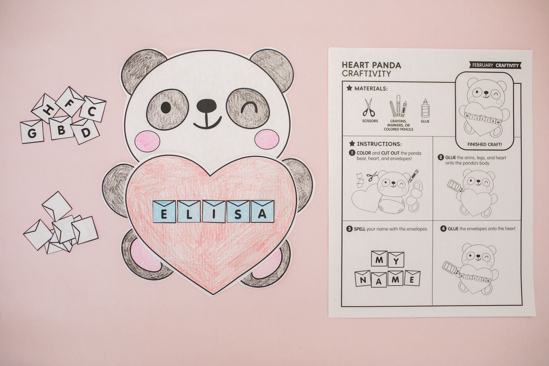 Printable February Panda Heart Craftivity