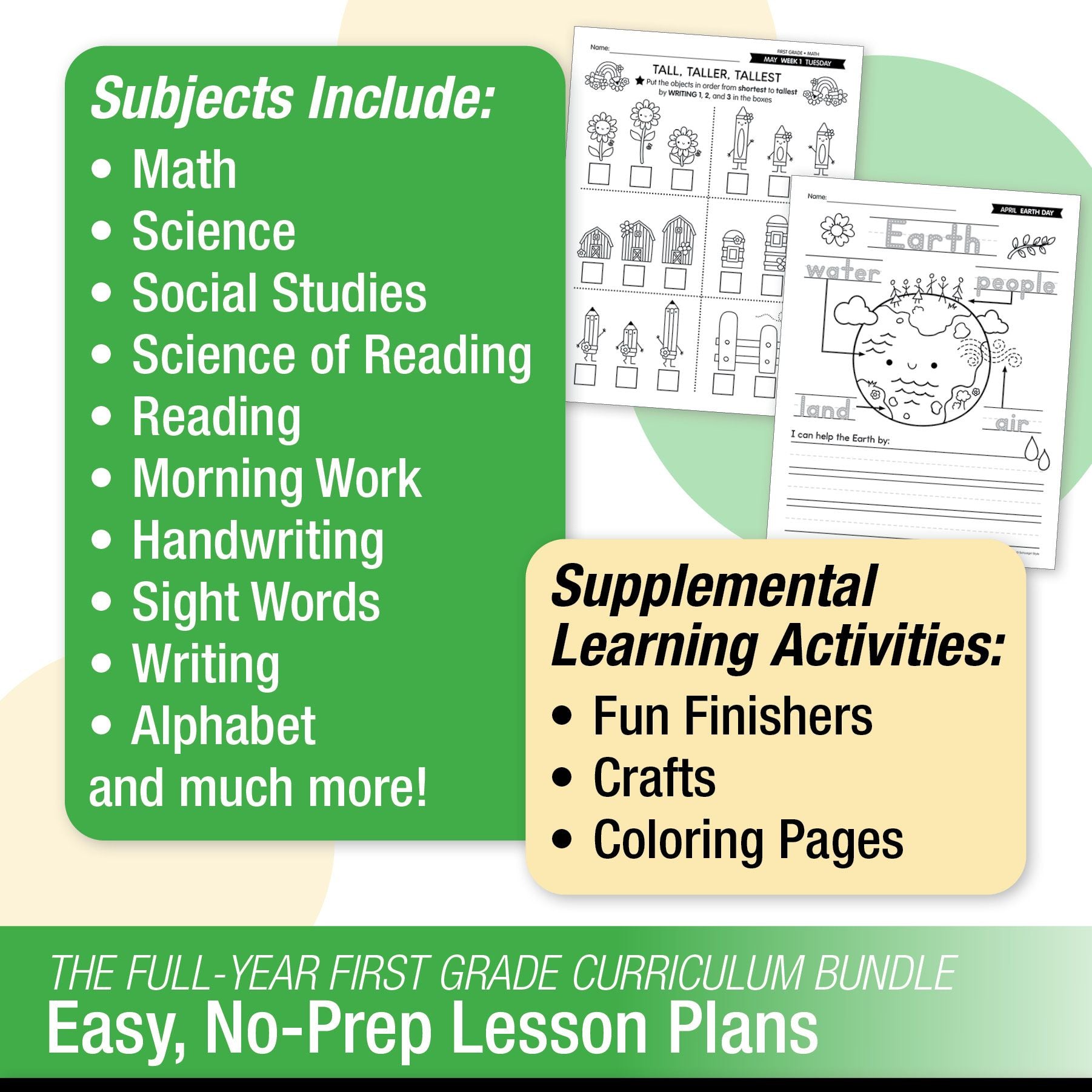 Printable First Grade Full Year Homeschool Curriculum Bundle