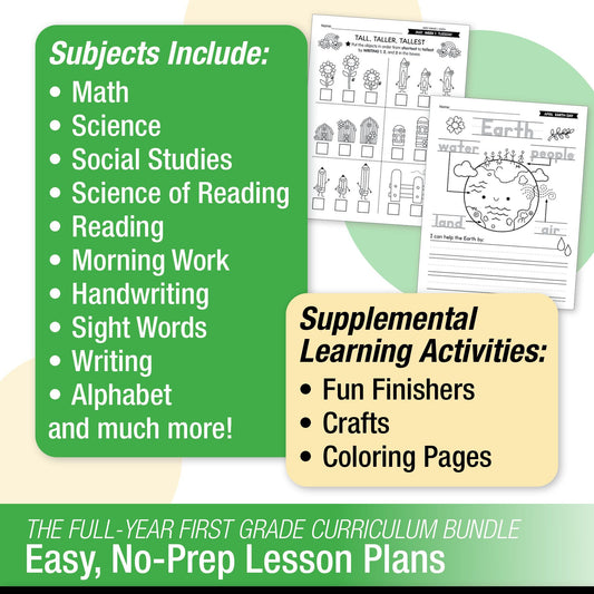 Printable First Grade Full Year Homeschool Curriculum Bundle