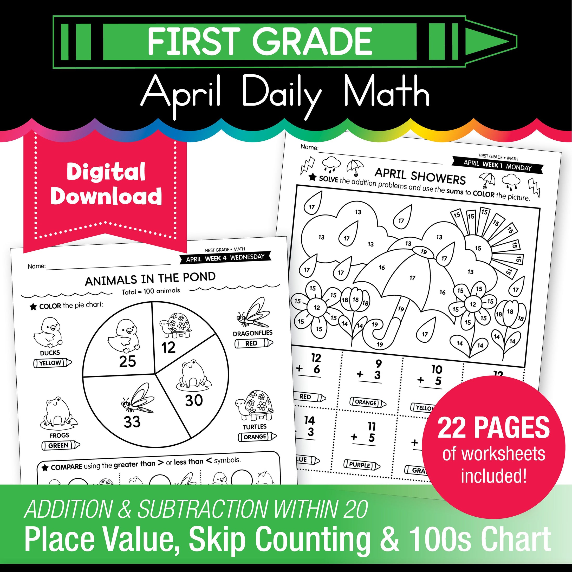 Printable First Grade April Daily Math