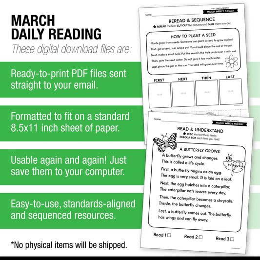 Printable First Grade March Daily Reading