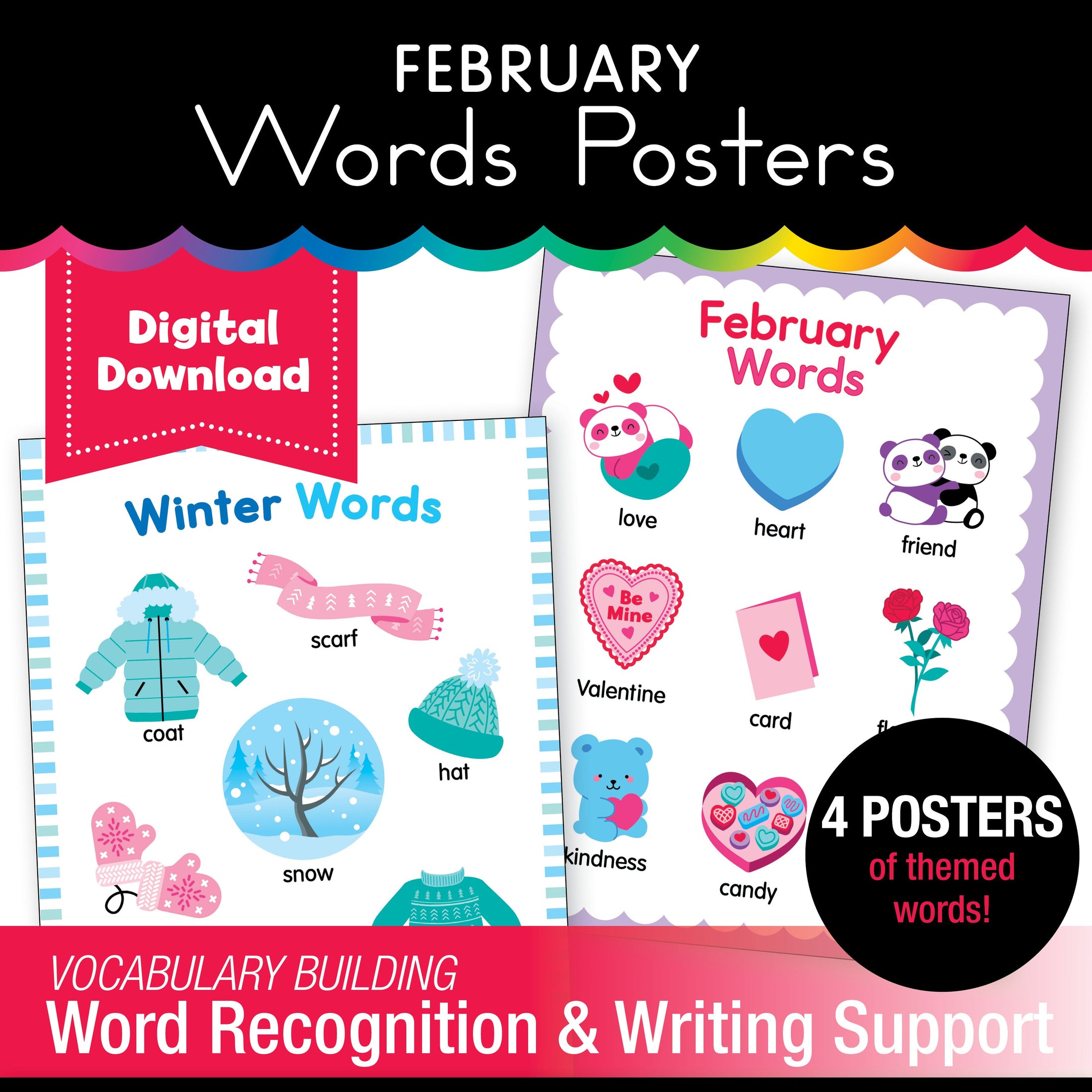 Printable February Words Posters