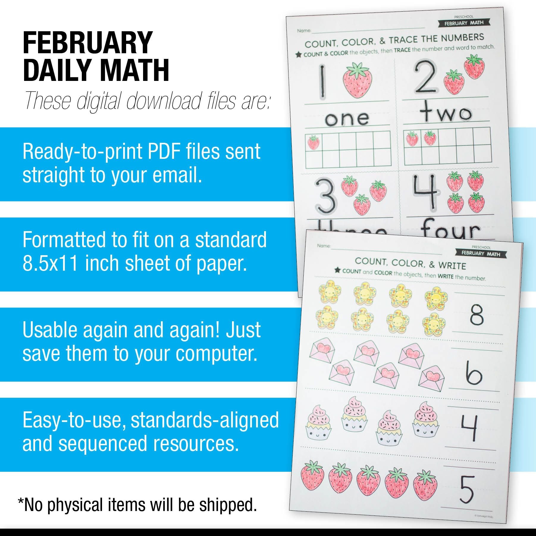 Printable Preschool February Daily Math