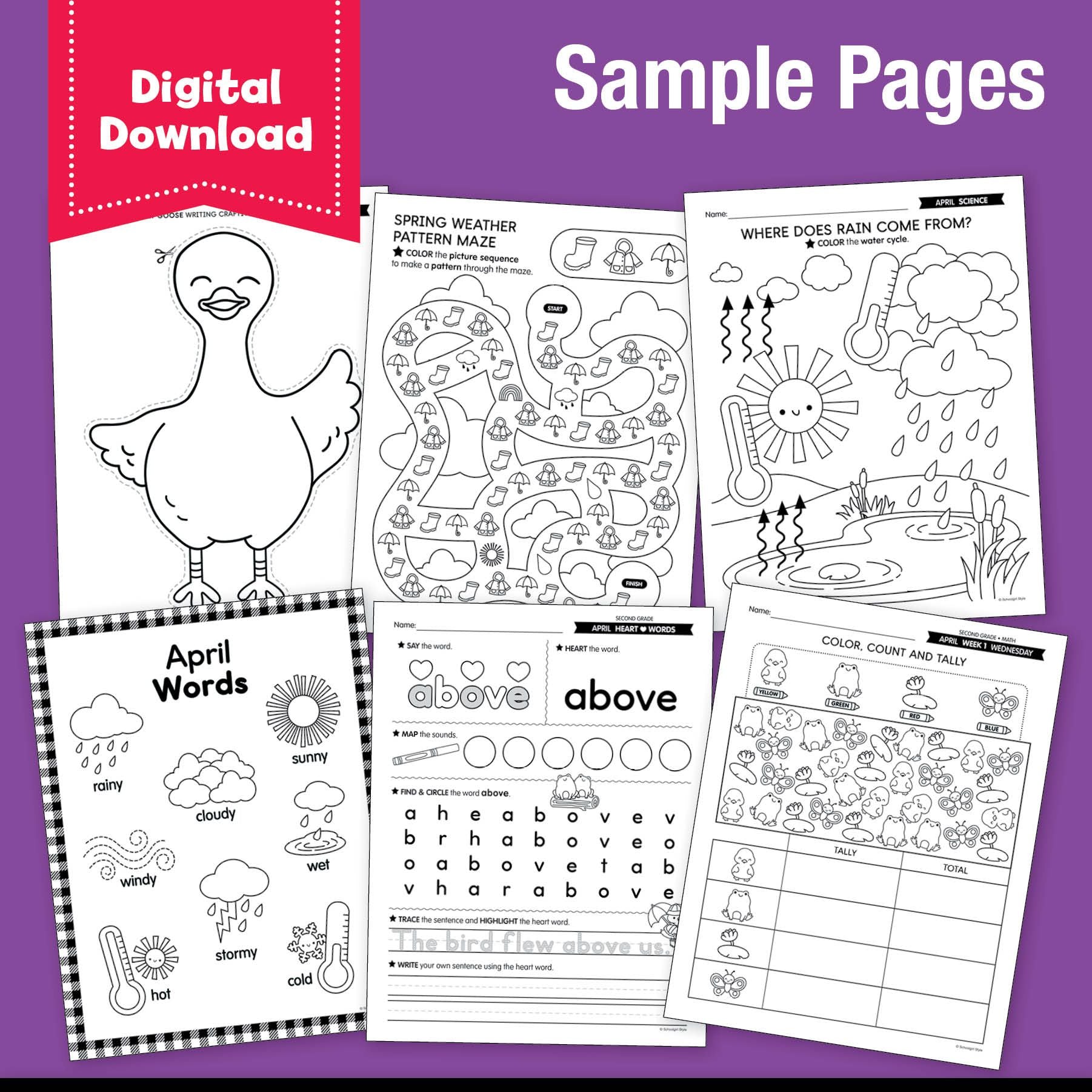 Printable Second Grade April Homeschool Curriculum Bundle