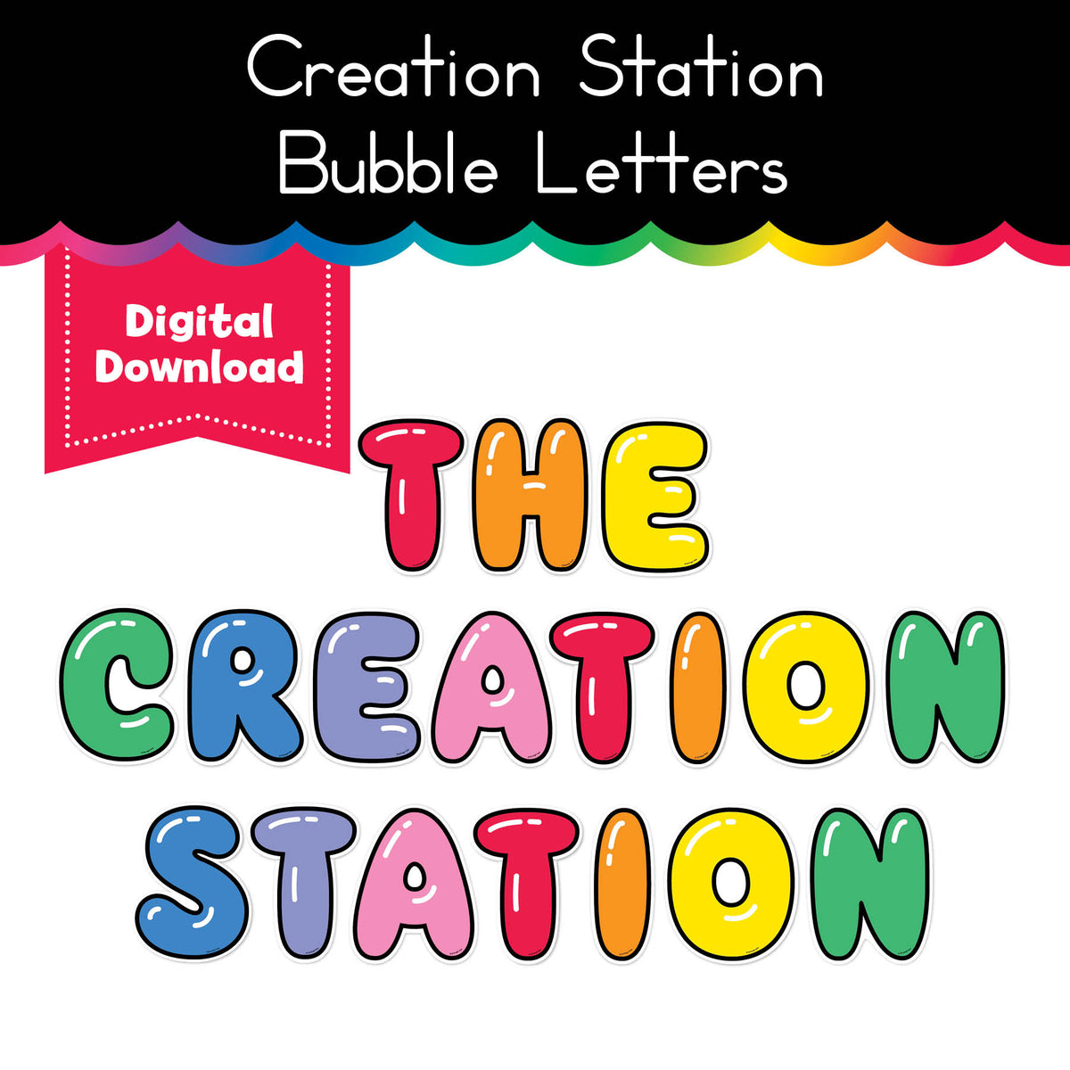 Printable Rainbow Creation Station Bubble Letters - Playground Press