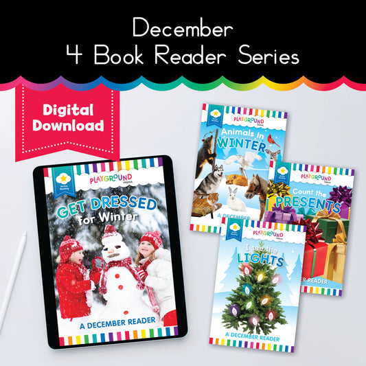 December Four Book Reader Series | Animals in Winter, Count the Presents, Get Dressed in Winter, I See the Lights 