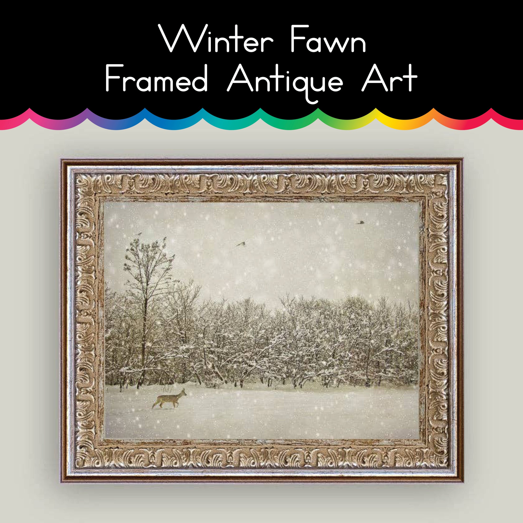 Winter Fawn Framed Antique Art