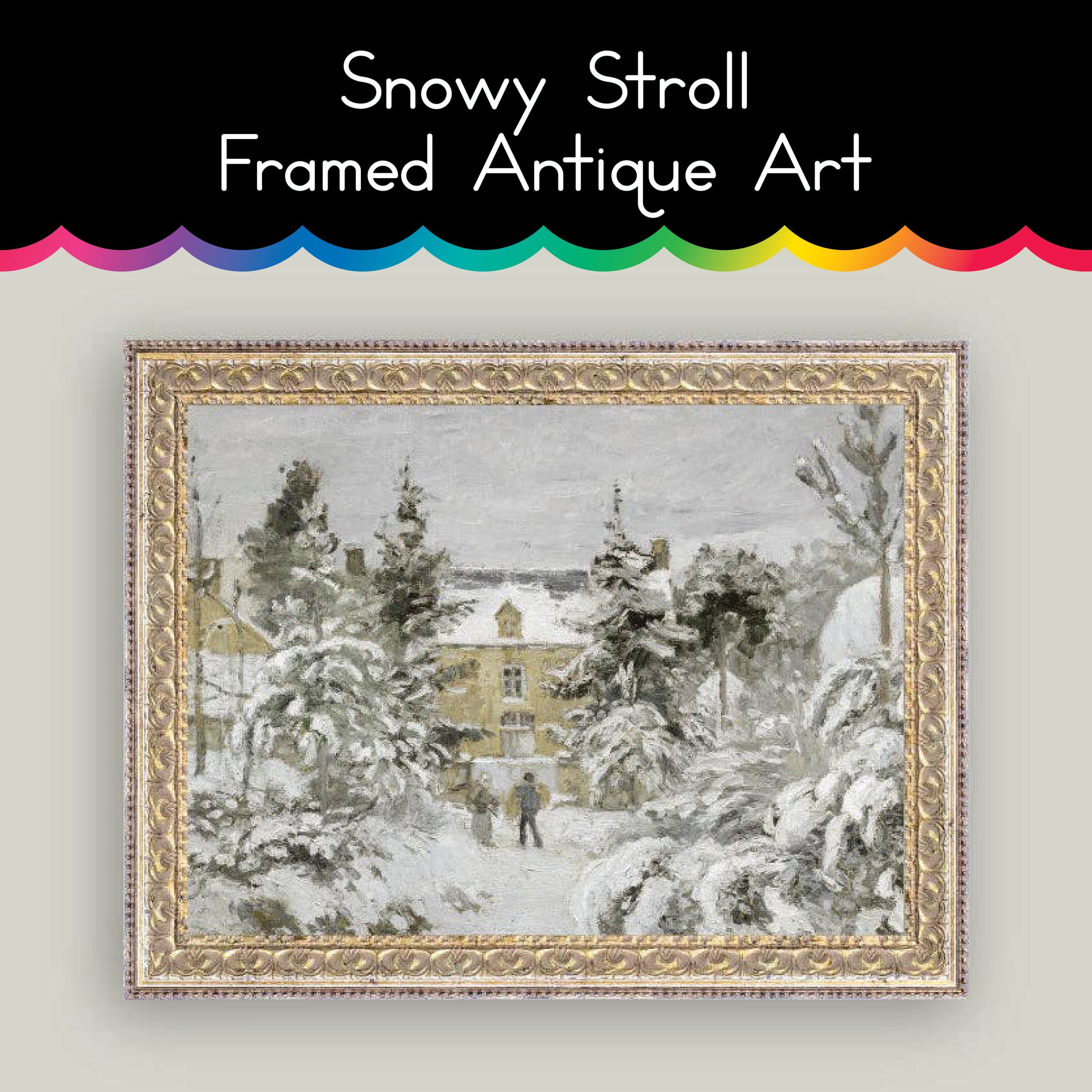 Snowy Stroll Framed Antique Art