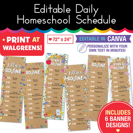 Homeschool Daily Schedule Editable Banner Bundle
