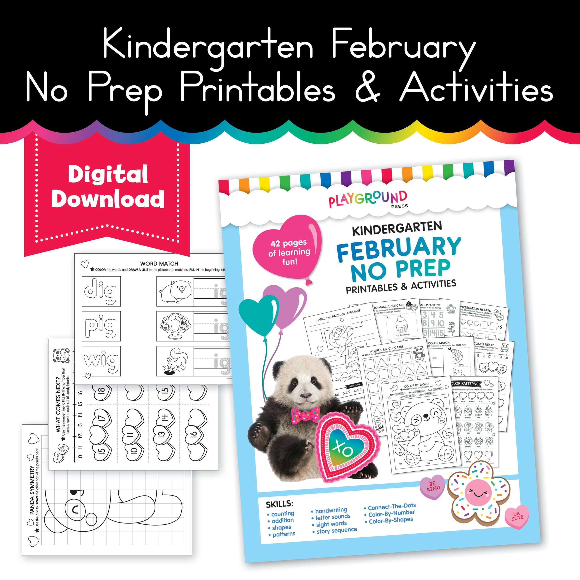 Kindergarten February No Prep Printables & Activities