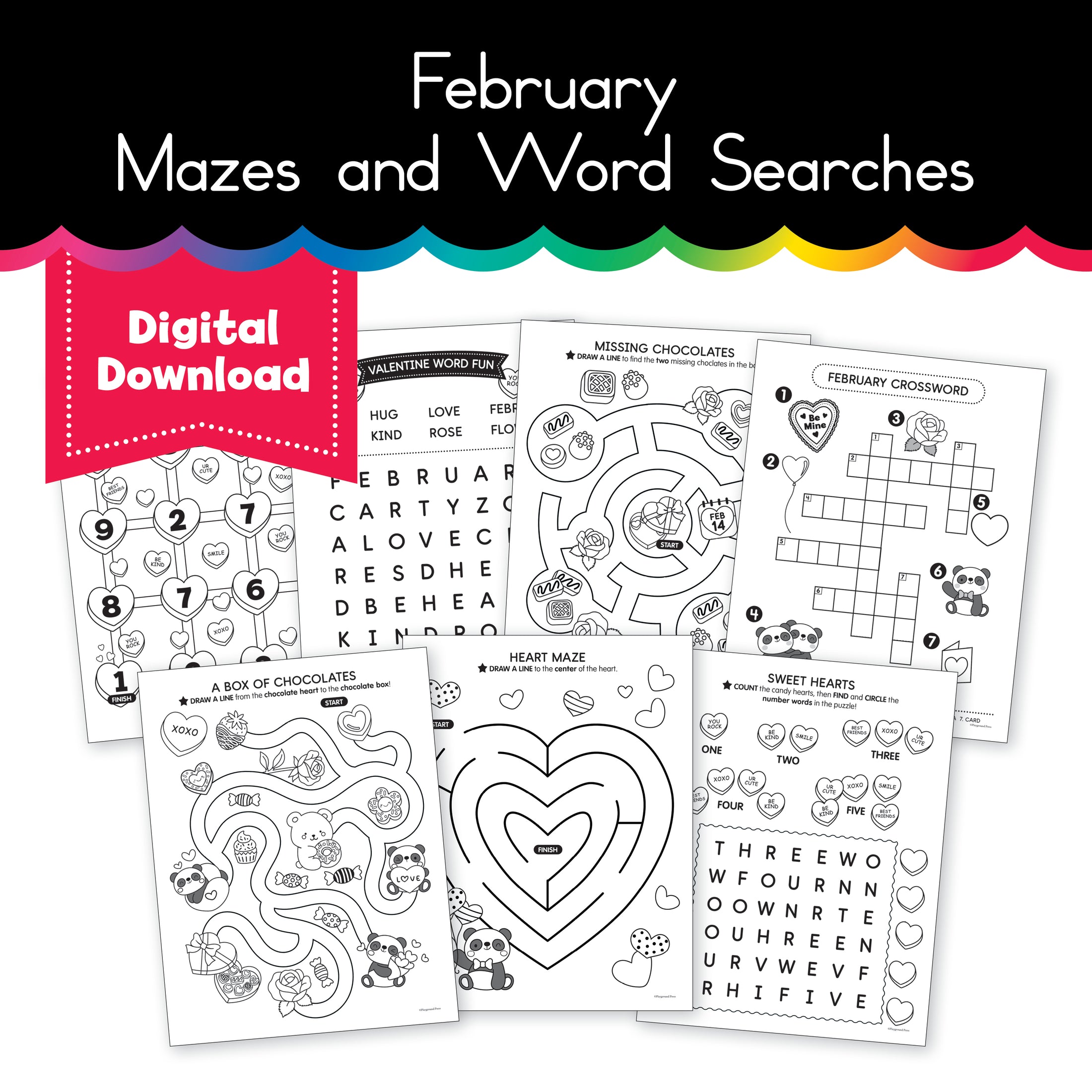 February Mazes and Word Searches Activity Pack