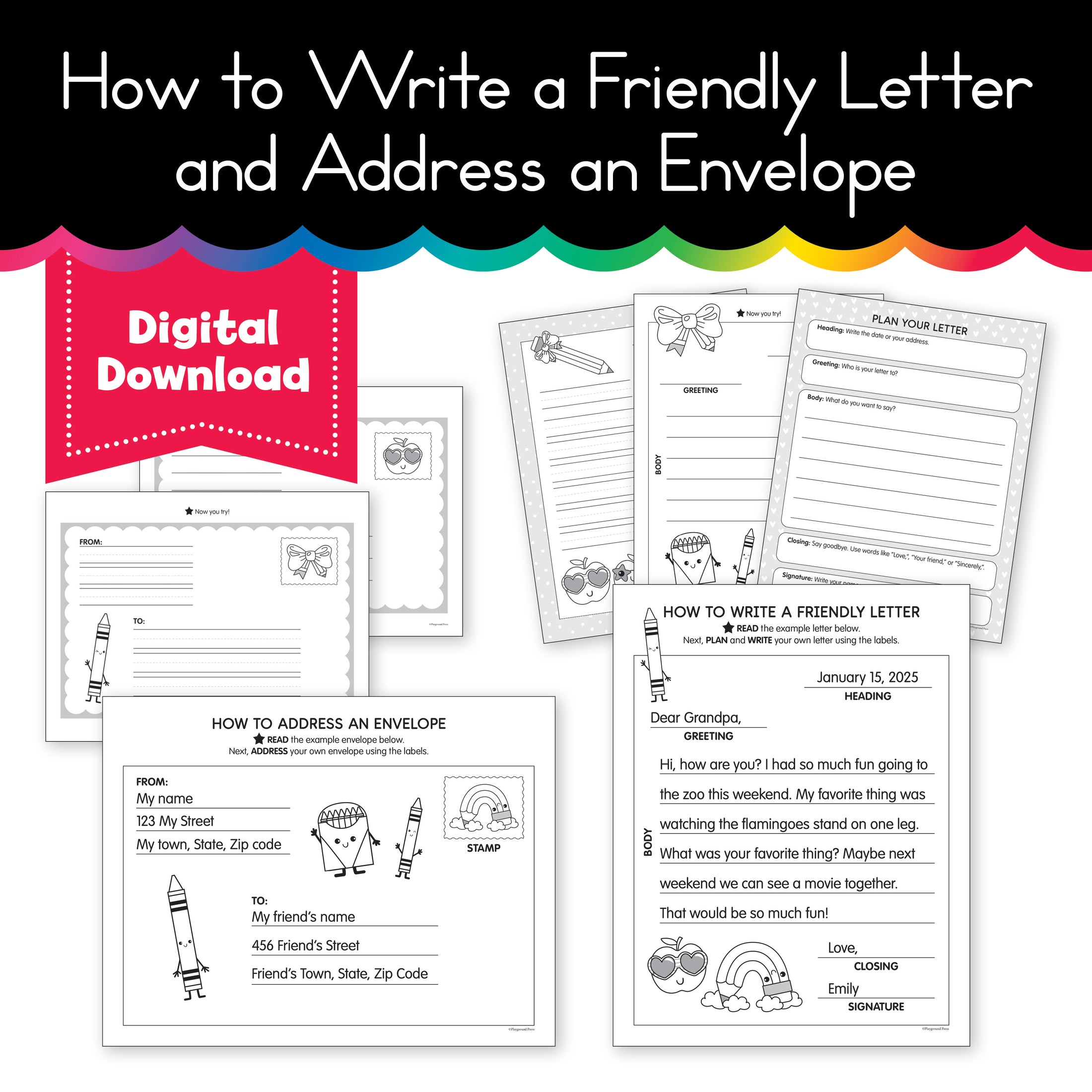 Friendly Letter Writing and Address and Envelope Activity