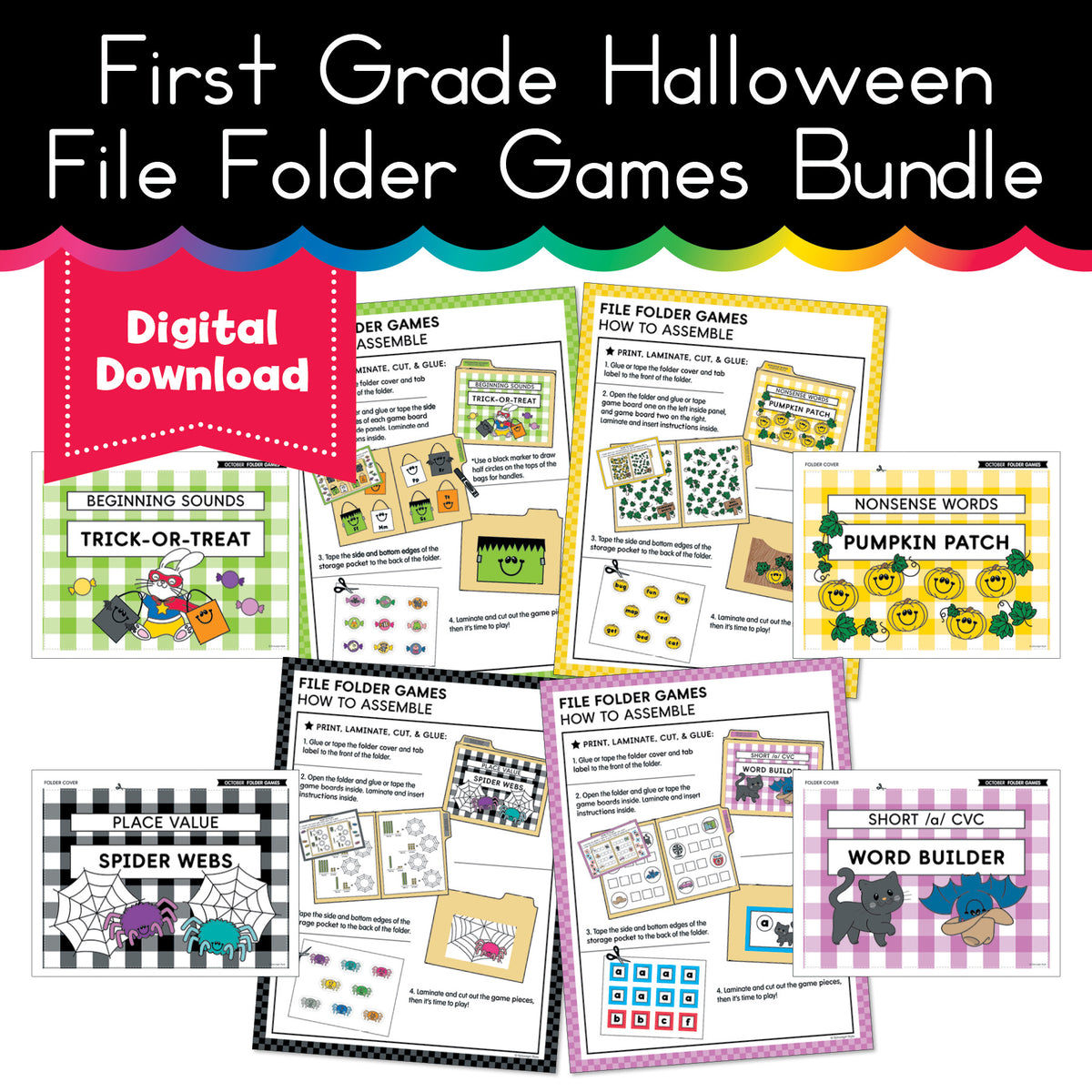 Printable Halloween October First Grade File Folder Games
