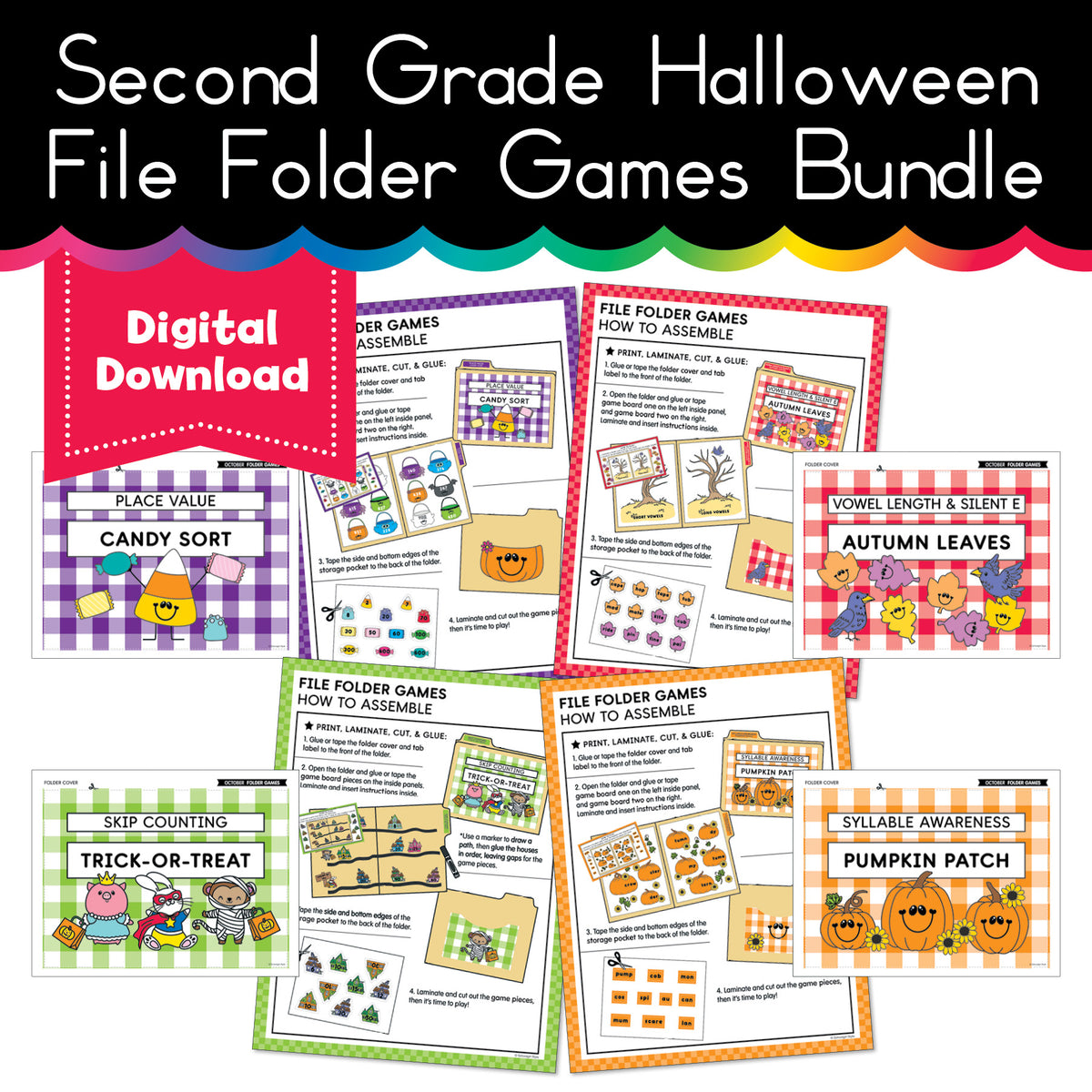 Printable Halloween October Second Grade File Folder Games