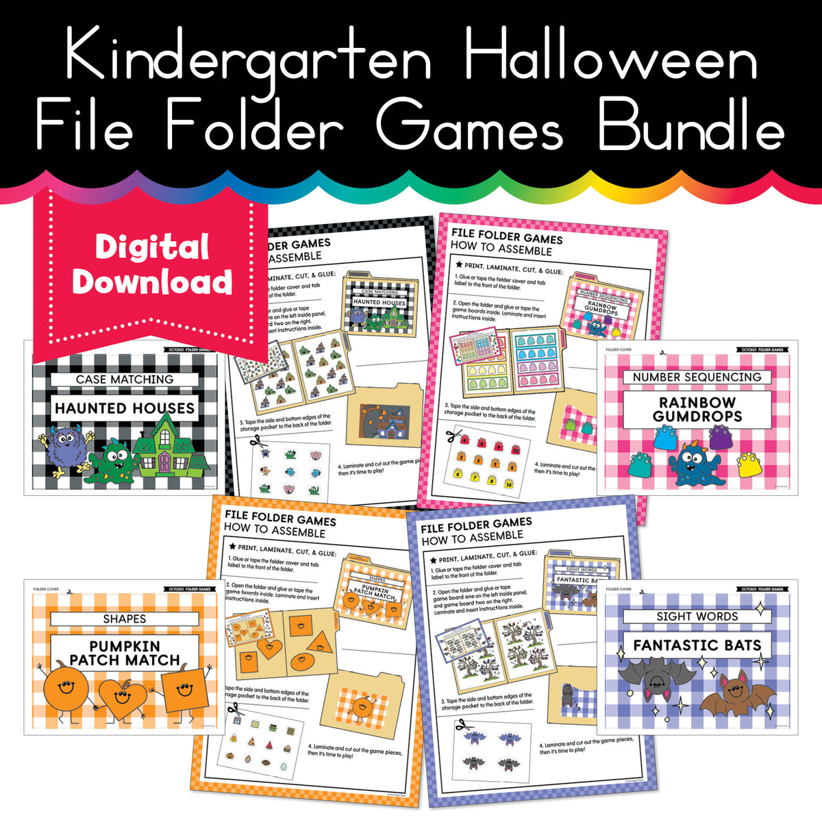 Printable Halloween October Kindergarten File Folder Games