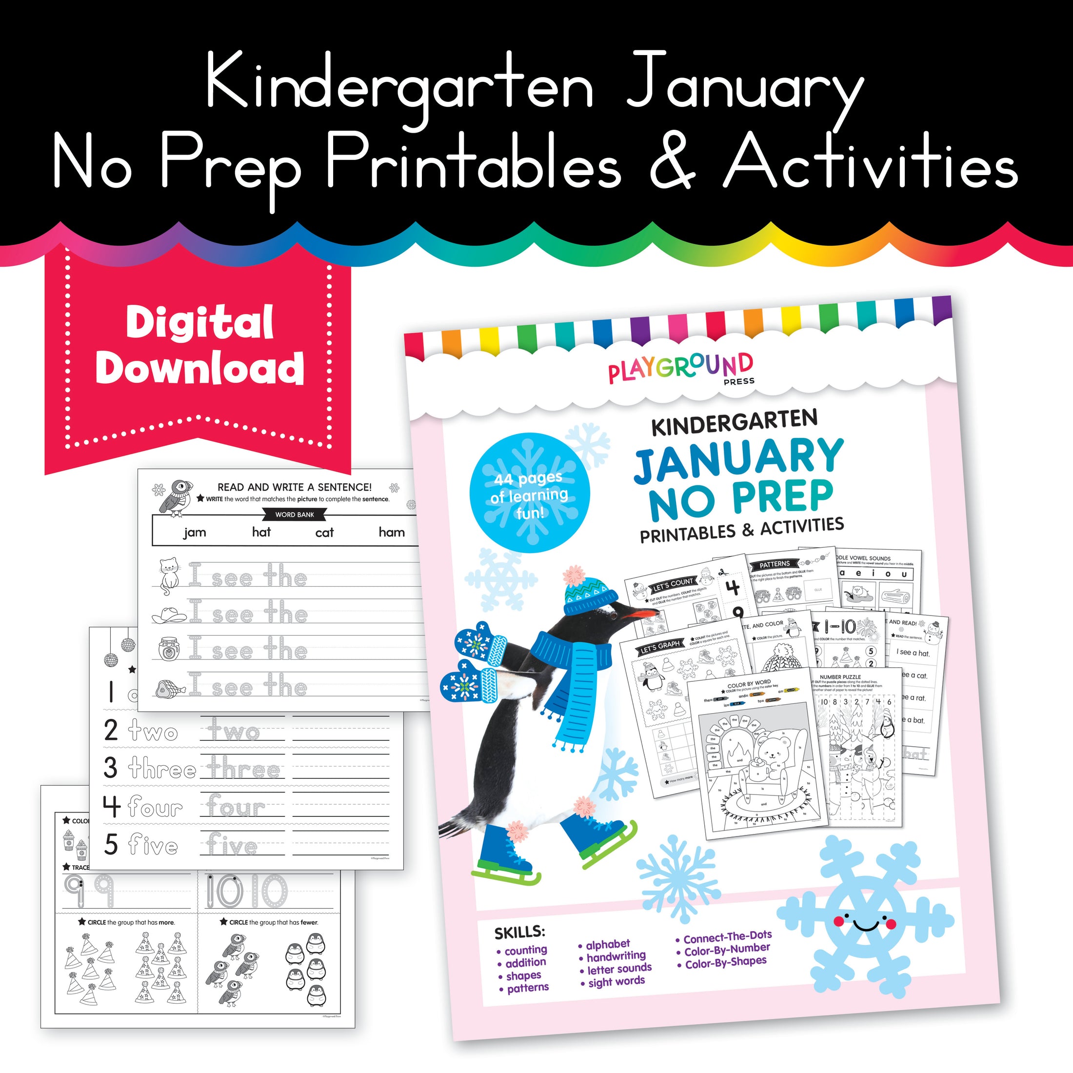 Kindergarten January No Prep Printables & Activities